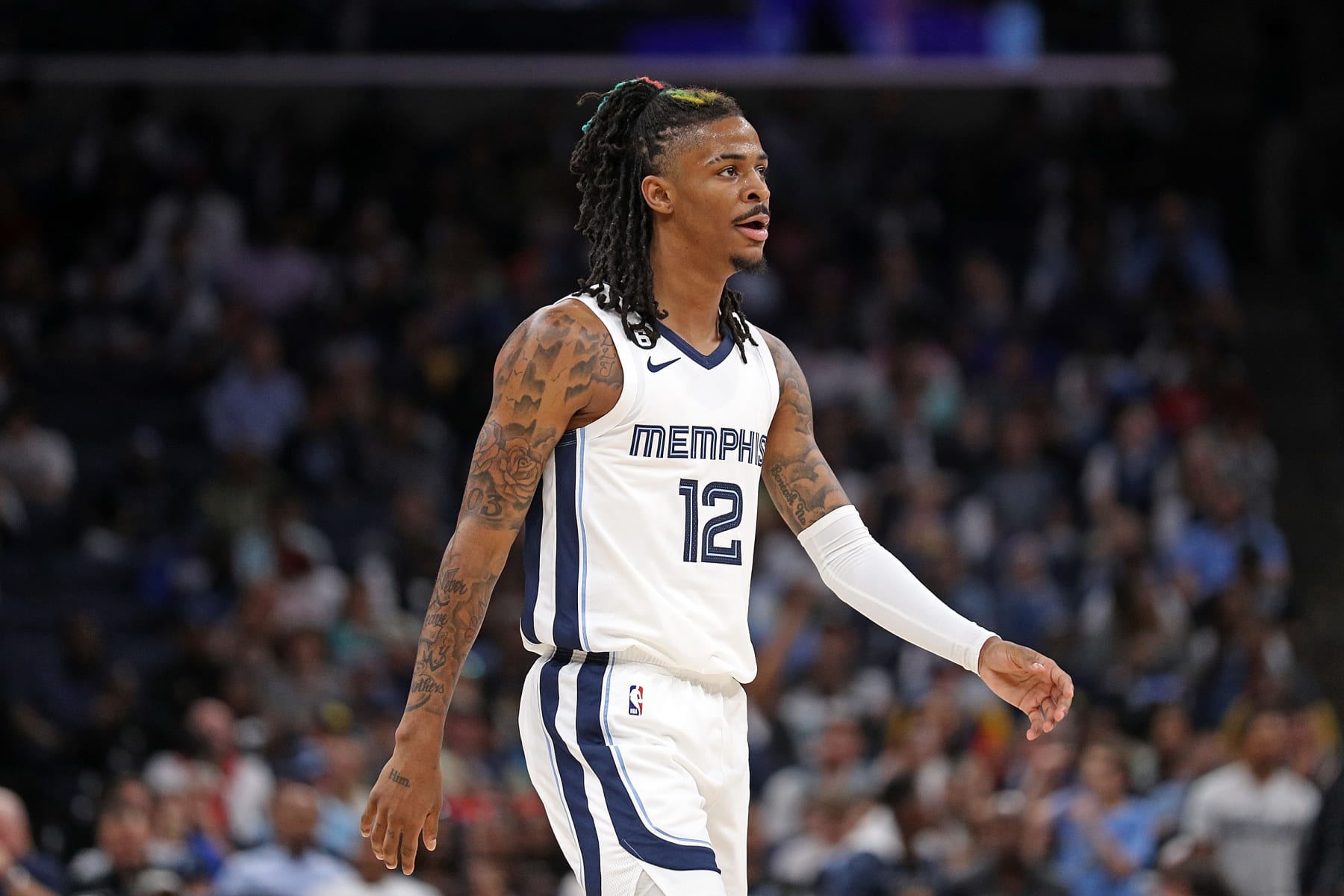 MEMPHIS, TENNESSEE - APRIL 04: Ja Morant #12 of the Memphis Grizzlies during the game against the Portland Trail Blazers at FedExForum on April 04, 2023 in Memphis, Tennessee. NOTE TO USER: User expressly acknowledges and agrees that, by downloading and or using this photograph, User is consenting to the terms and conditions of the Getty Images License Agreement. (Photo by Justin Ford/Getty Images)