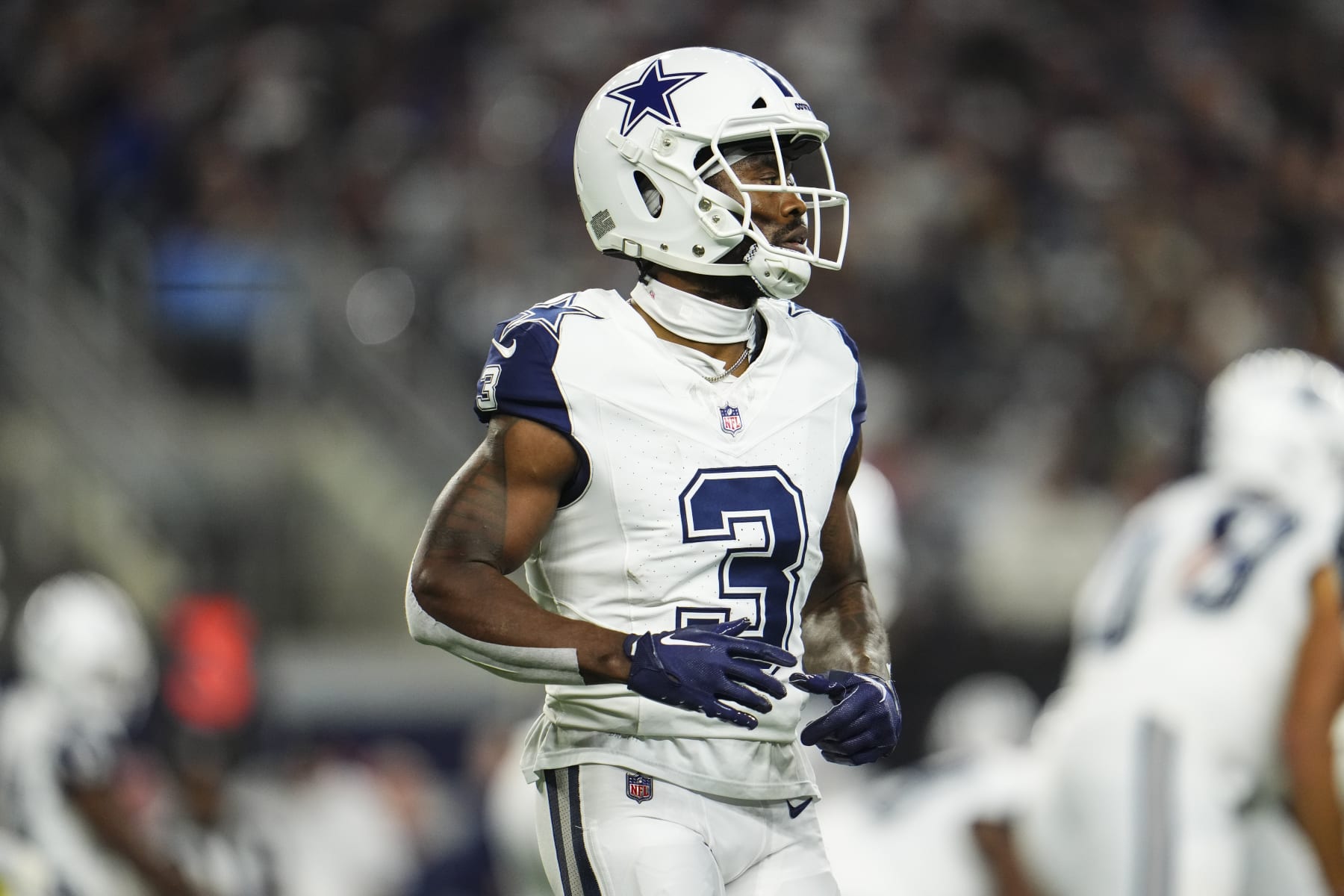 ARLINGTON, TX - DECEMBER 10: Brandin Cooks #3 of the Dallas Cowboys looks on from the field during an NFL football game against the Philadelphia Eagles at AT&T Stadium on December 10, 2023 in Arlington, Texas. (Photo by Cooper Neill/Getty Images)