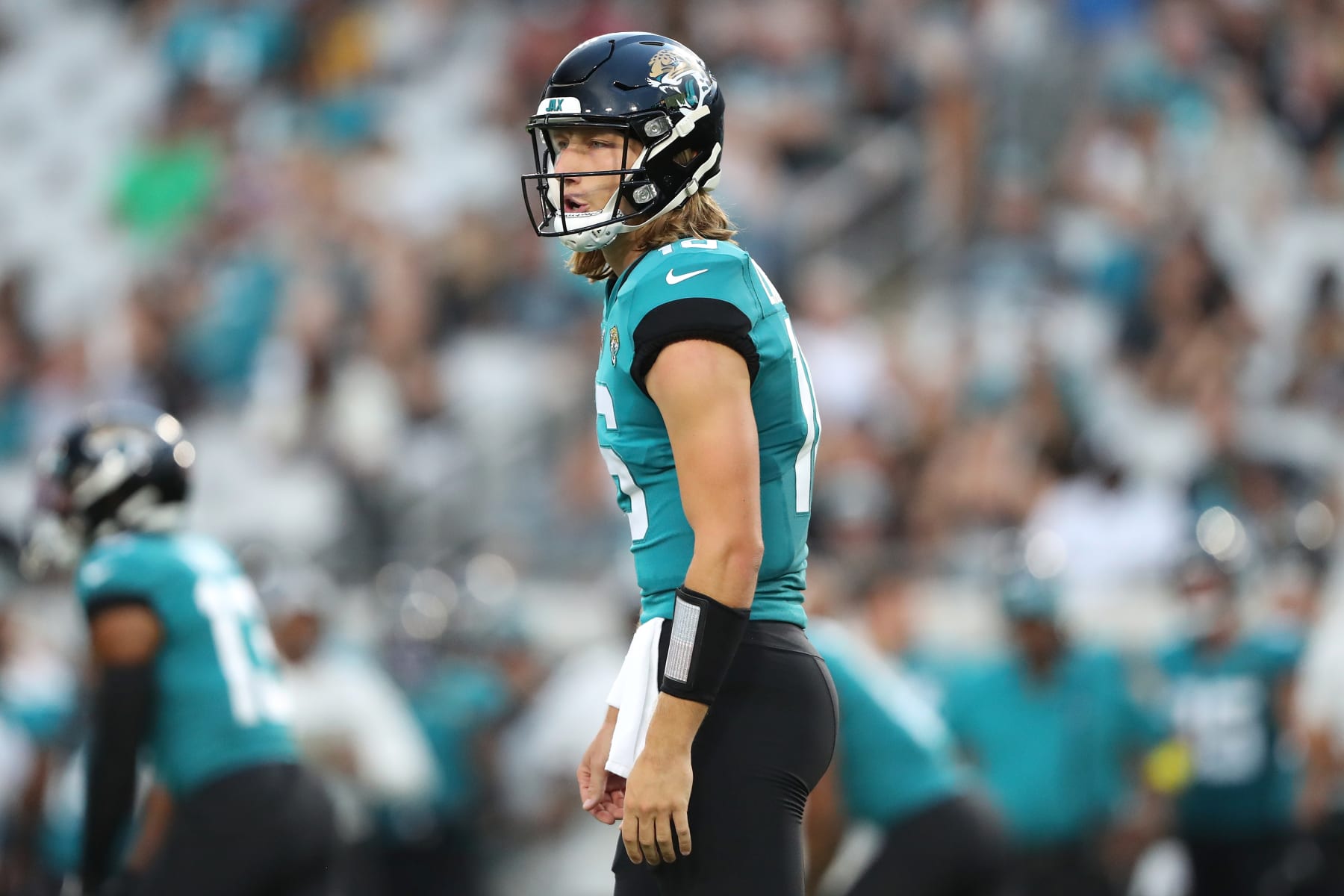 JACKSONVILLE, FLORIDA - AUGUST 20: Trevor Lawrence #16 of the Jacksonville Jaguars in action during the first half of a preseason game against the Pittsburgh Steelers at TIAA Bank Field on August 20, 2022 in Jacksonville, Florida. (Photo by Courtney Culbreath/Getty Images)