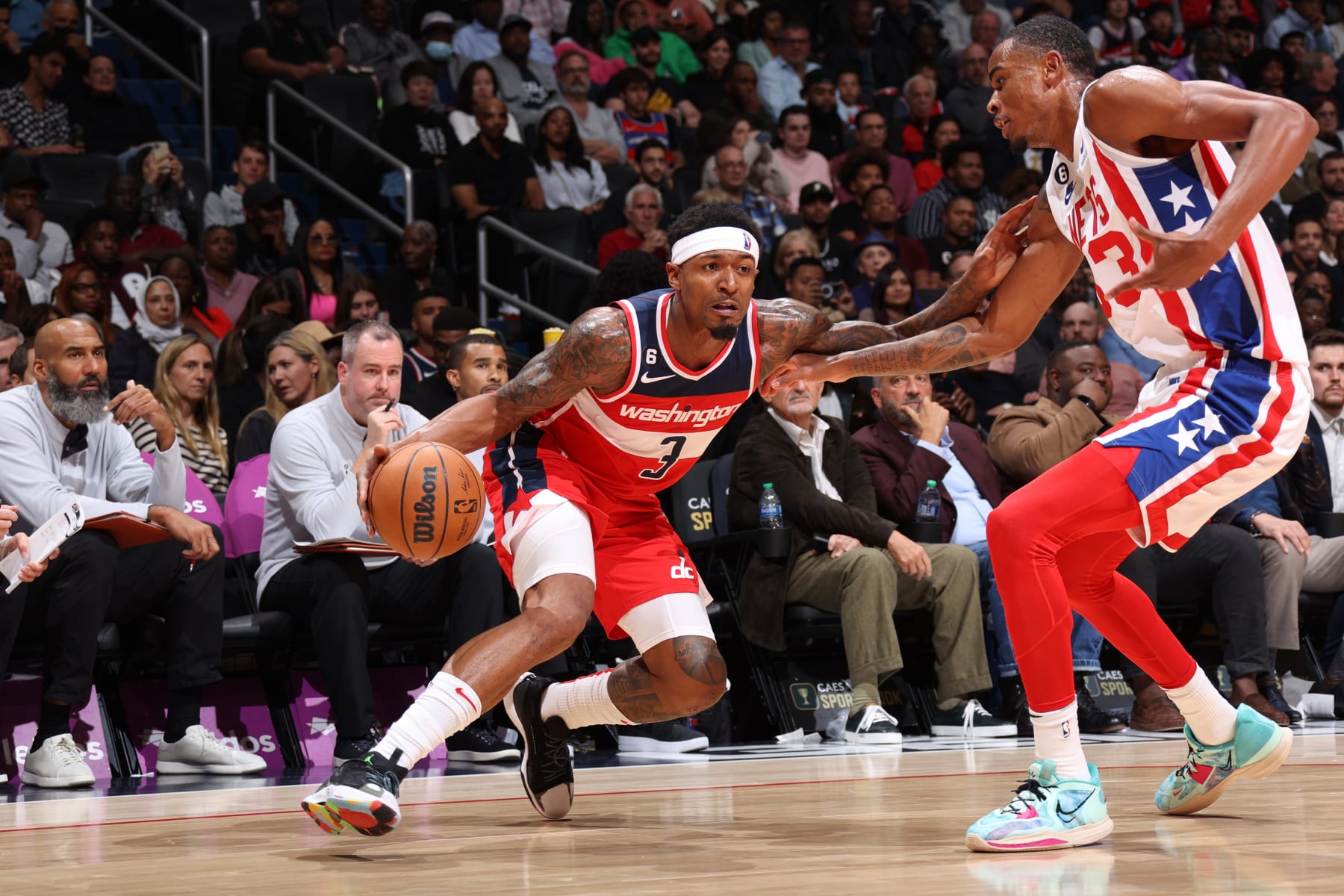 WASHINGTON, DC -ย NOVEMBER 4: Bradley Beal #3 of the Washington Wizards drives to the basket during the game against the Brooklyn Nets on November 4, 2022 at Capital One Arena in Washington, DC. NOTE TO USER: User expressly acknowledges and agrees that, by downloading and or using this Photograph, user is consenting to the terms and conditions of the Getty Images License Agreement. Mandatory Copyright Notice: Copyright 2022 NBAE (Photo by Stephen Gosling/NBAE via Getty Images) WASHINGTON, DC -ย NOVEMBER 4: Bradley Beal #3 of the Washington Wizards drives to the basket during the game against the Brooklyn Nets on November 4, 2022 at Capital One Arena in Washington, DC. NOTE TO USER: User expressly acknowledges and agrees that, by downloading and or using this Photograph, user is consenting to the terms and conditions of the Getty Images License Agreement. Mandatory Copyright Notice: Copyright 2022 NBAE (Photo by Stephen Gosling/NBAE via Getty Images)