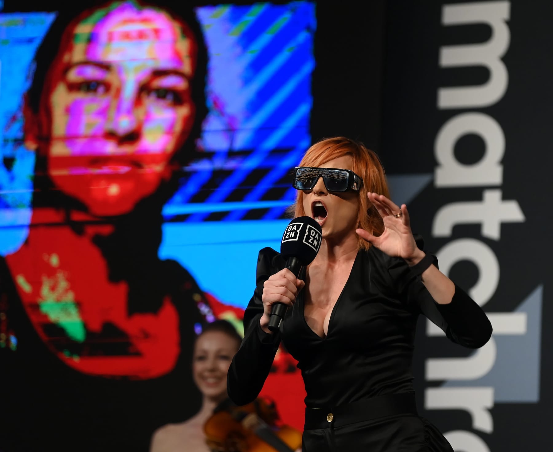 New York , United States - 29 April 2022; WWE wrestler Becky Lynch during the weigh-ins, held at Hulu Theatre at Madison Square Garden, ahead of the undisputed lightweight championship fight between Katie Taylor and Amanda Serrano, on Saturday night at Madison Square Garden in New York, USA. (Photo By Stephen McCarthy/Sportsfile via Getty Images)