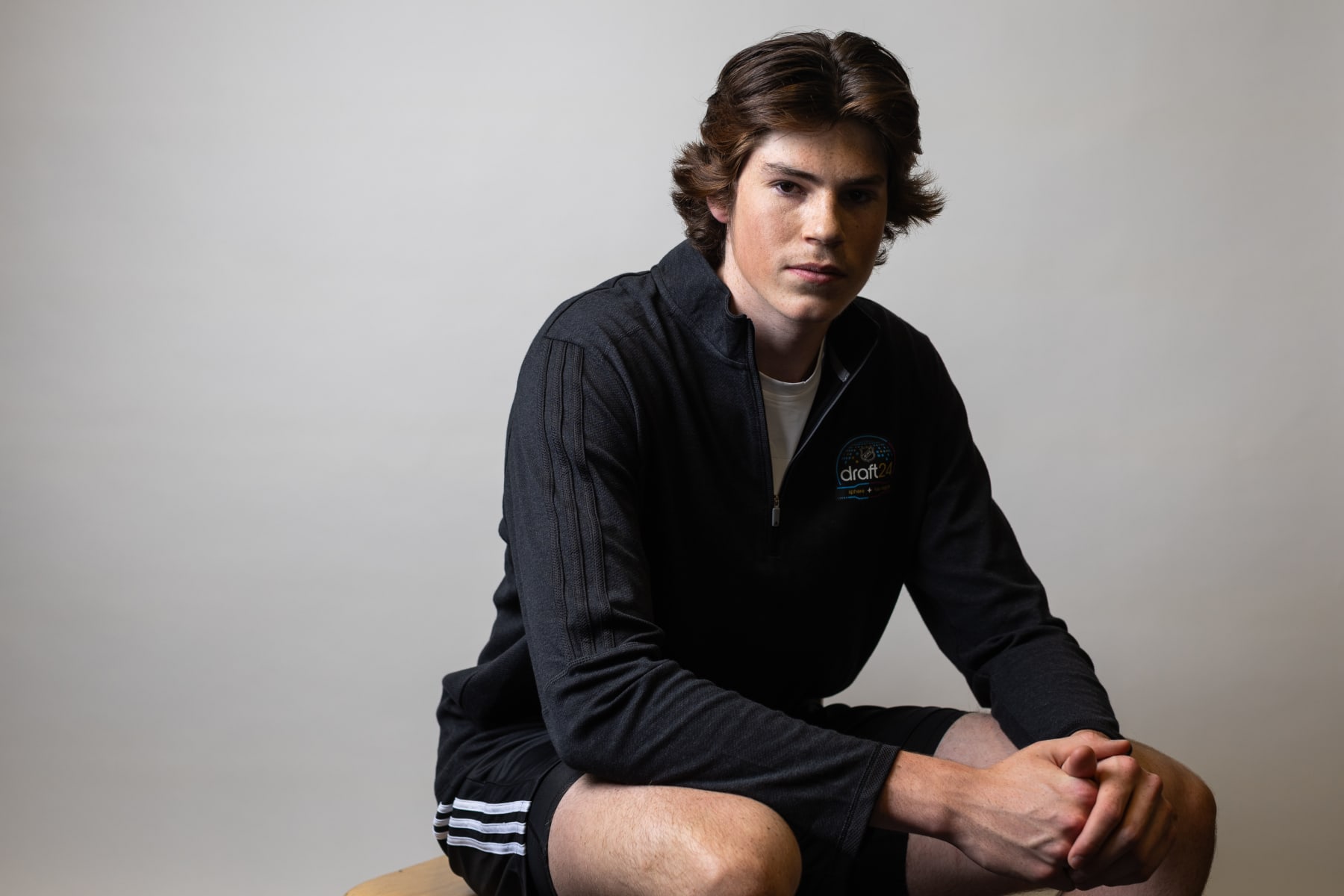 BUFFALO, NEW YORK - JUNE 06: Dean Letourneau poses for a portrait during the 2024 NHL Scouting Combine at the HarborCenter on June 06, 2024 in Buffalo, New York. (Photo by Chase Agnello-Dean/NHLI via Getty Images)