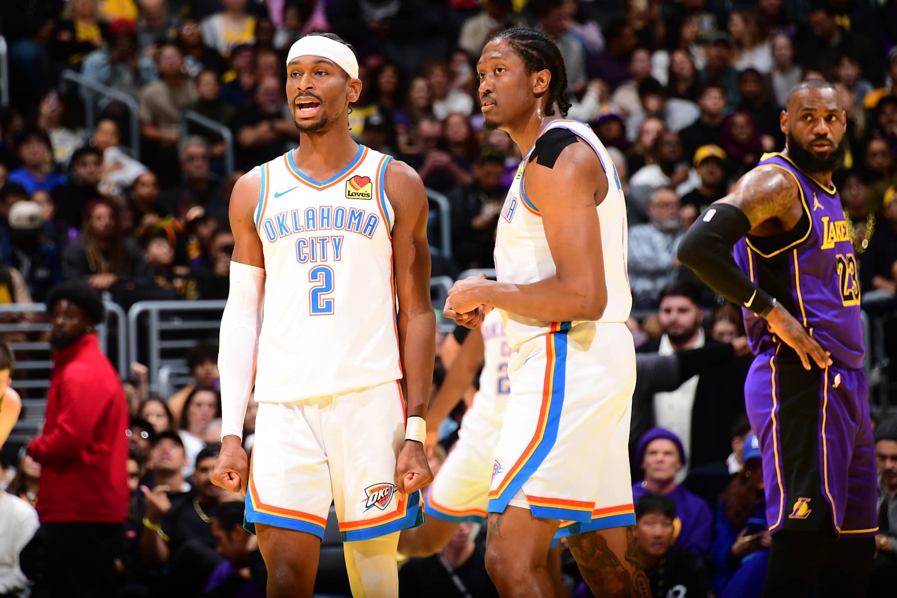 Shai Gilgeous-Alexander, Jalen Williams and LeBron James