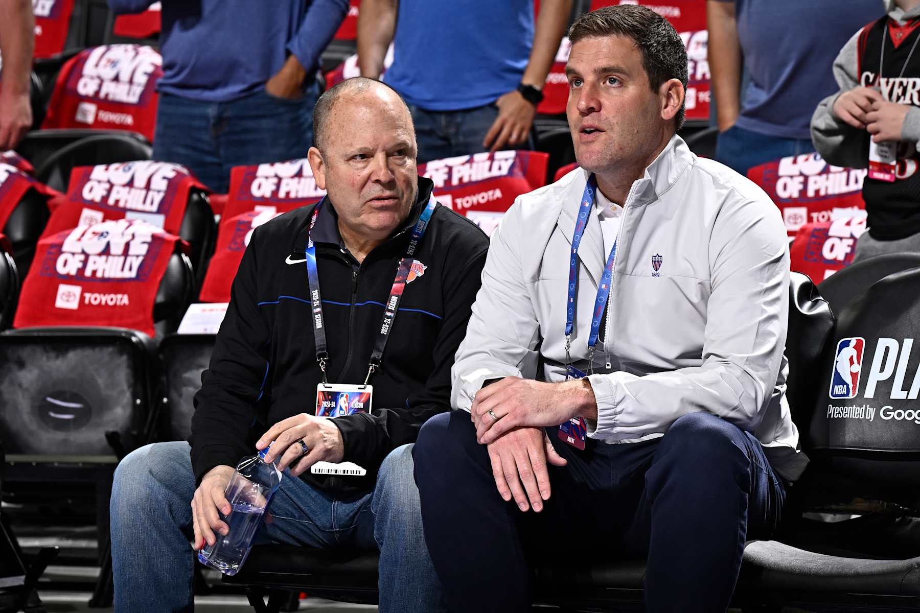 PHILADELPHIA, PA - APRIL 28: General Manager of the New York Knicks Leon Rose during Round 1 Game 4 of the 2024 NBA Playoffs against the Philadelphia 76ers on April 28, 2024 at the Wells Fargo Center in Philadelphia, Pennsylvania NOTE TO USER: User expressly acknowledges and agrees that, by downloading and/or using this Photograph, user is consenting to the terms and conditions of the Getty Images License Agreement. Mandatory Copyright Notice: Copyright 2024 NBAE (Photo by David Dow/NBAE via Getty Images)