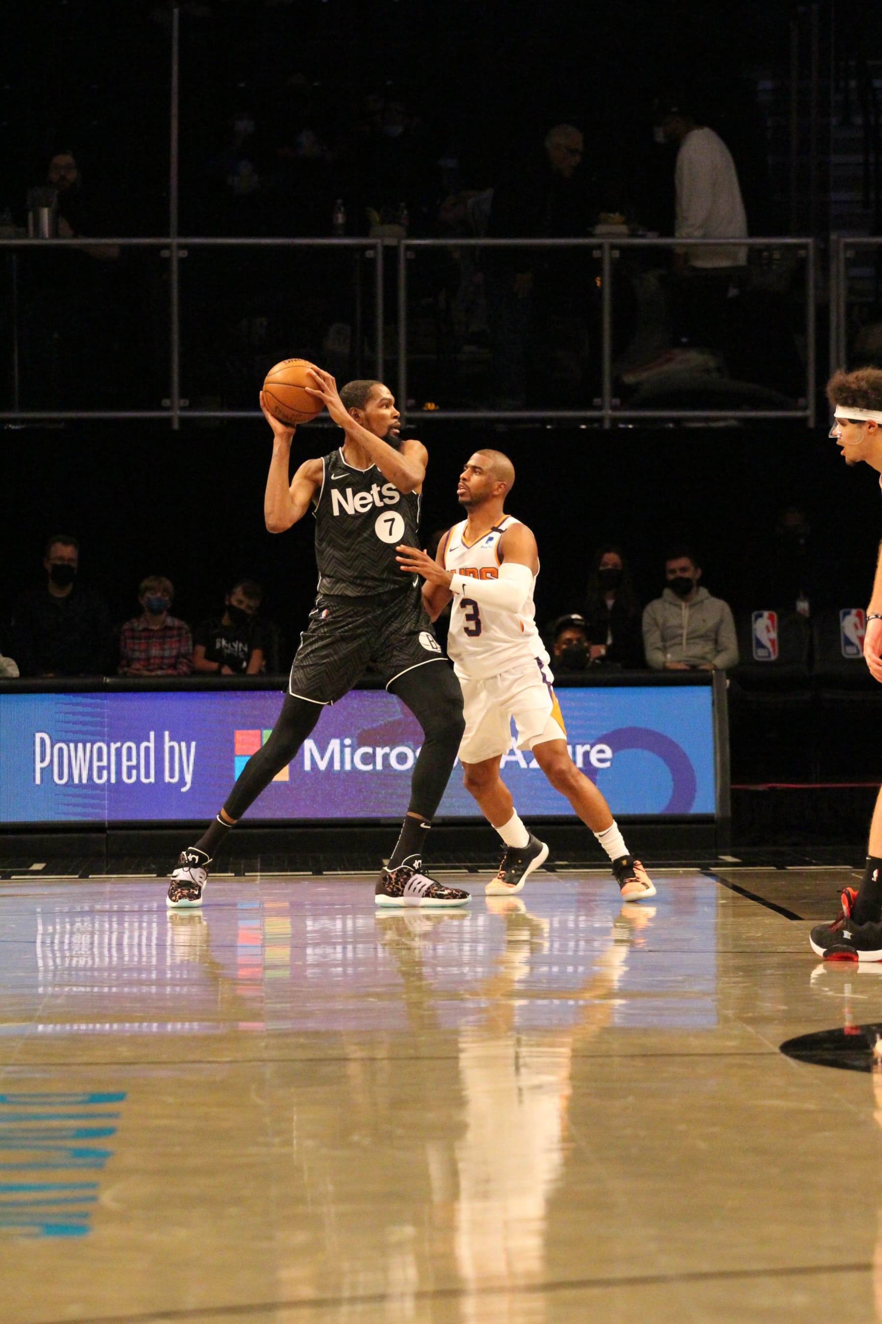 BROOKLYN, NY - APRIL 25: Kevin Durant #7 of the Brooklyn Nets handles the ball against the Phoenix Suns on April 25, 2021 at Barclays Center in Brooklyn, New York. NOTE TO USER: User expressly acknowledges and agrees that, by downloading and/or using this photograph, user is consenting to the terms and conditions of the Getty Images License Agreement.  Mandatory Copyright Notice: Copyright 2021 NBAE (Photo by Madi Quisenberry/NBAE via Getty Images)