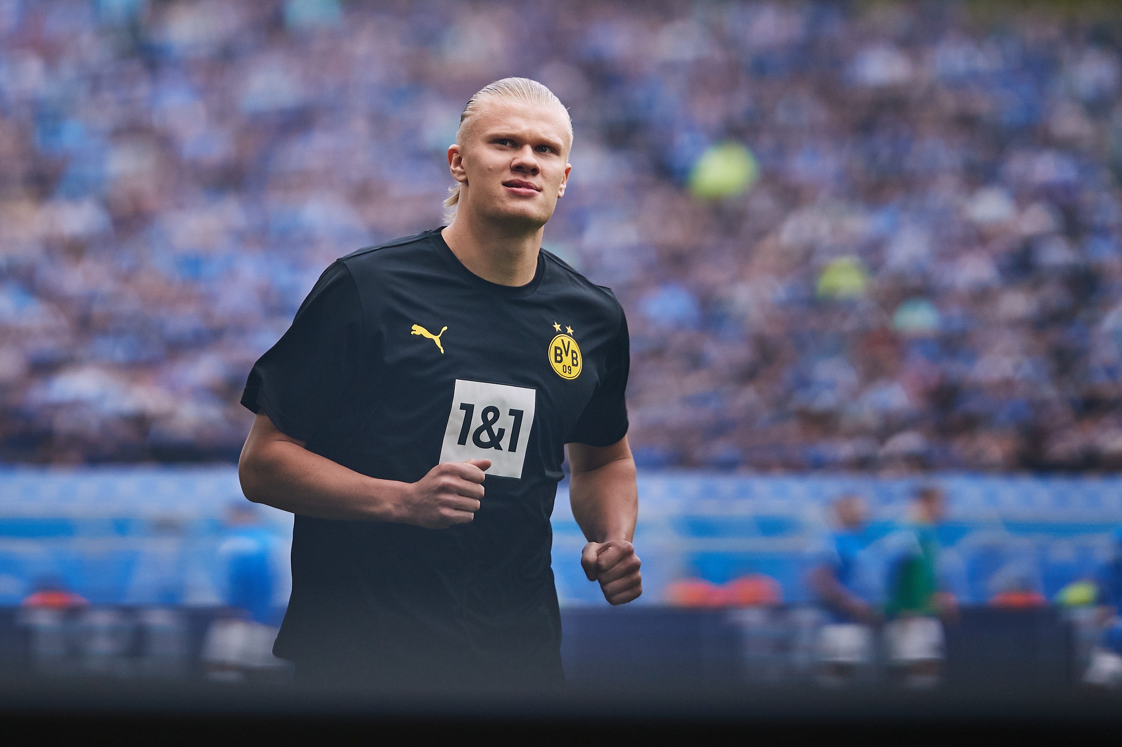 DORTMUND, GERMANY - APRIL 30: Erling Haaland of Borussia Dortmund looks onduring the Bundesliga match between Borussia Dortmund and VfL Bochum at Signal Iduna Park on April 30, 2022 in Dortmund, Germany. (Photo by Joosep Martinson/Getty Images)