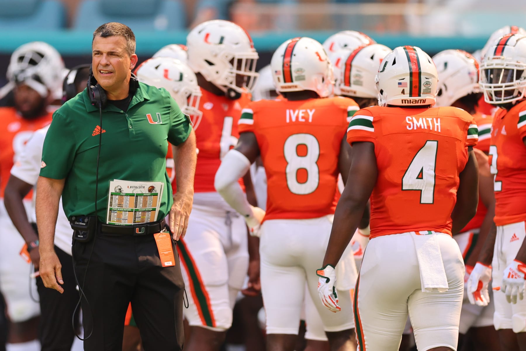 MIAMI GARDENS, FLORIDA - SEPTEMBER 03: Head coach Mario Cristobal of the Miami Hurricanes reacts against the Bethune Cookman Wildcats during the first half at Hard Rock Stadium on September 03, 2022 in Miami Gardens, Florida. (Photo by Michael Reaves/Getty Images)
