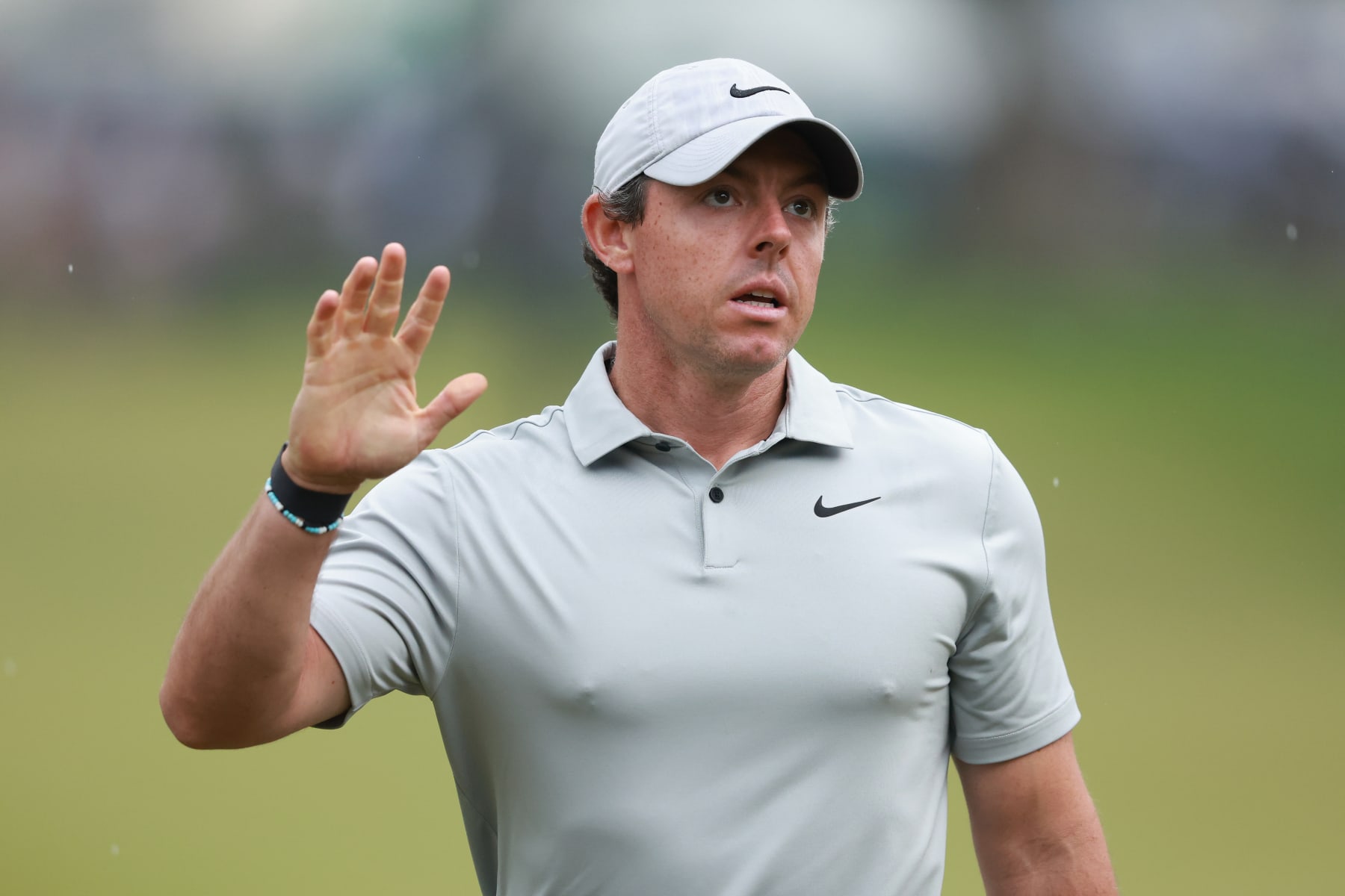 ROCHESTER, NEW YORK - MAY 19: Rory McIlroy of Northern Ireland reacts on the 18th green during the second round of the 2023 PGA Championship at Oak Hill Country Club on May 19, 2023 in Rochester, New York. (Photo by Warren Little/Getty Images)