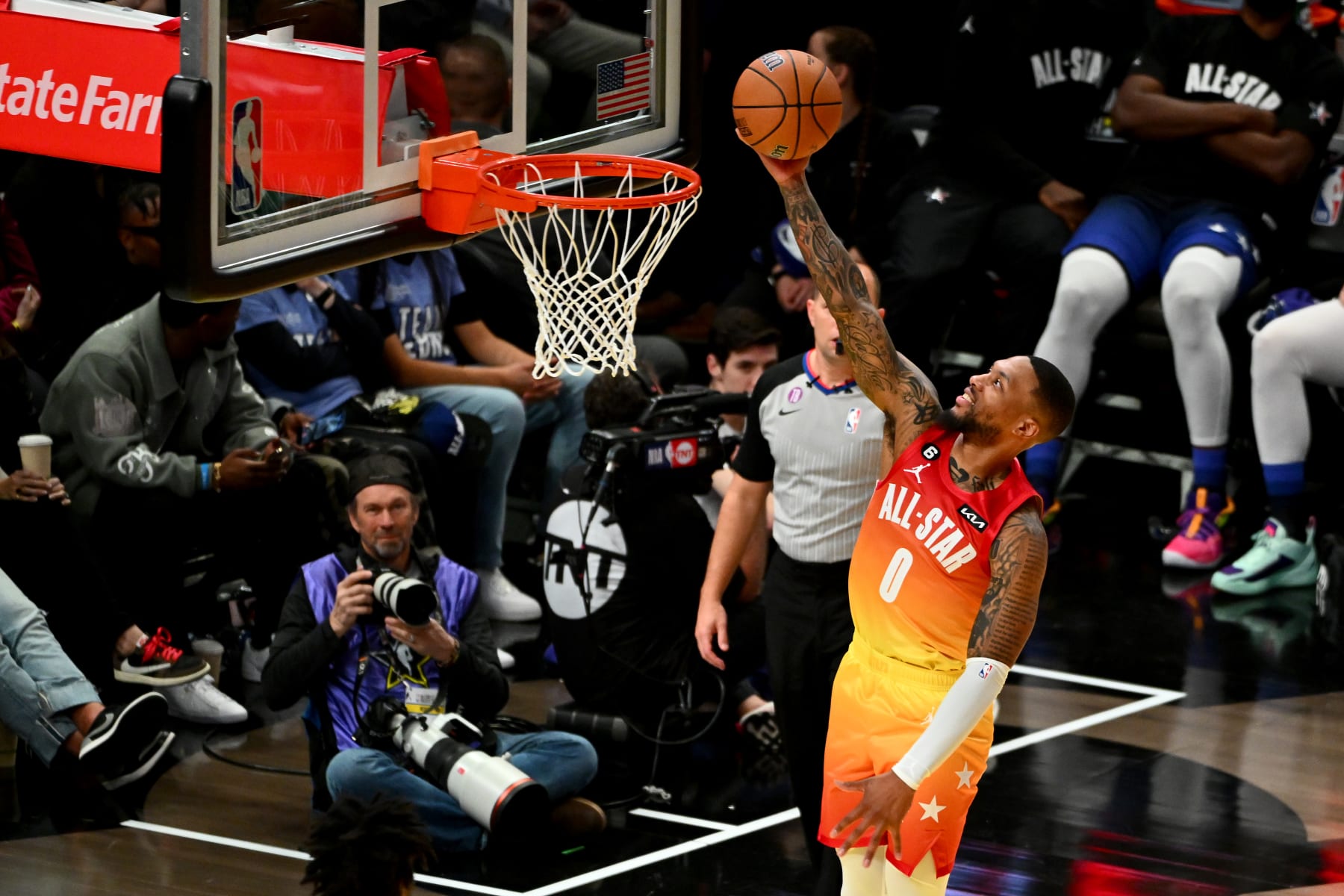 SALT LAKE CITY, UTAH - FEBRUARY 19: Damian Lillard #0 of the Portland Trailblazers goes up for a shot during the third quarter in the 2023 NBA All Star Game between Team Giannis and Team LeBron at Vivint Arena on February 19, 2023 in Salt Lake City, Utah. NOTE TO USER: User expressly acknowledges and agrees that, by downloading and or using this photograph, User is consenting to the terms and conditions of the Getty Images License Agreement. (Photo by Alex Goodlett/Getty Images)