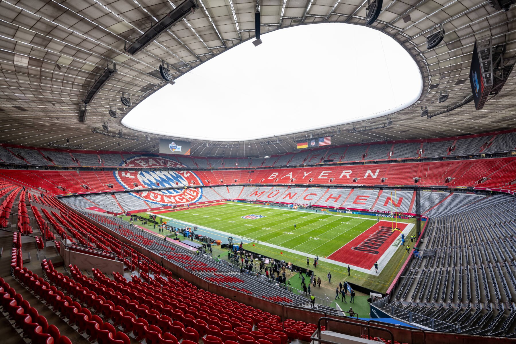 MUNICH, GERMANY - NOVEMBER 13: A general view inside the stadium prior to the NFL match between Seattle Seahawks and Tampa Bay Buccaneers at Allianz Arena on November 13, 2022 in Munich, Germany. (Photo by Sebastian Widmann/Getty Images)