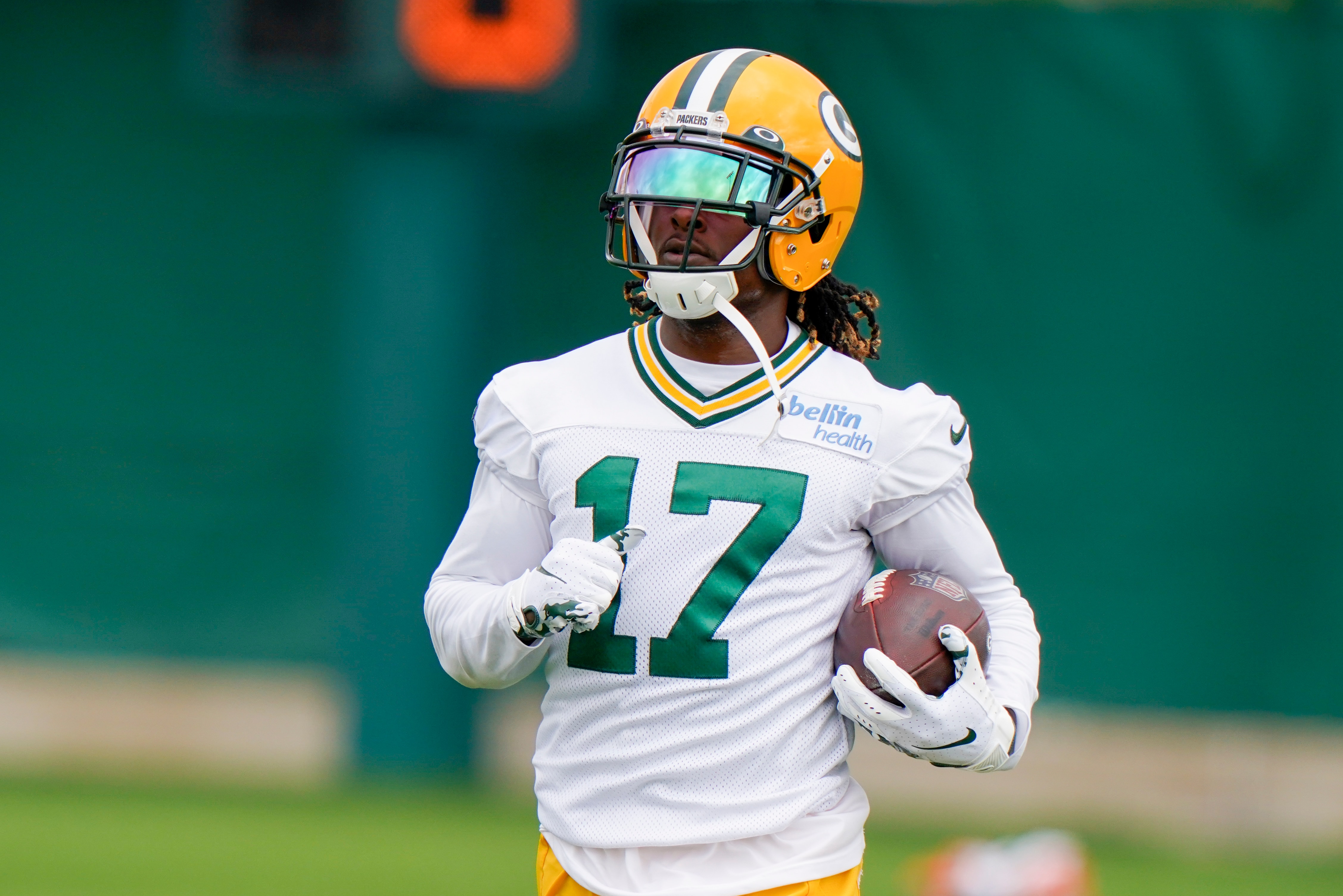 Green Bay Packers' Davante Adams runs during NFL football training camp Saturday, Aug. 15, 2020, in Green Bay, Wis. (AP Photo/Morry Gash)