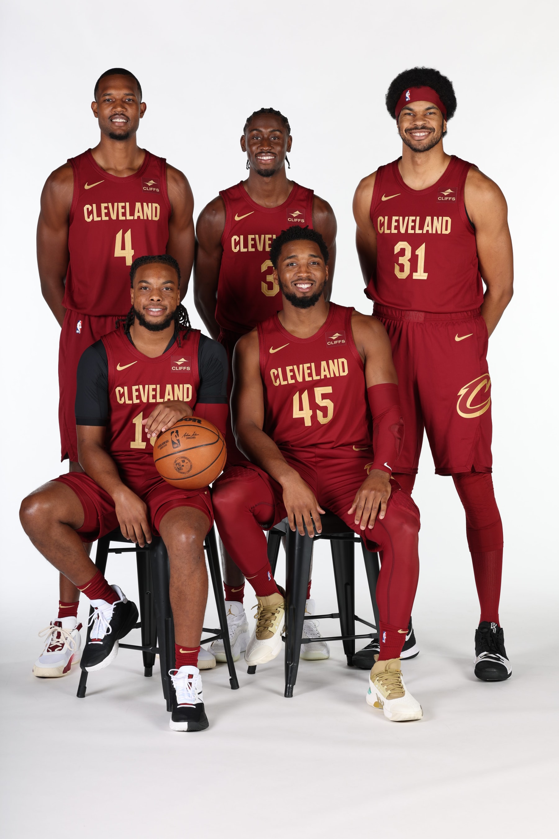 Evan Mobley, Caris LeVert, Jarrett Allen, Darius Garland and Donovan Mitchell