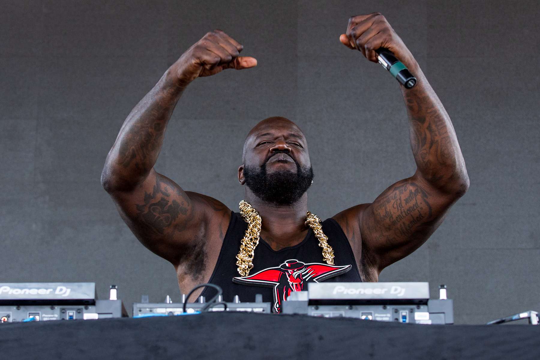 LUBBOCK, TEXAS - SEPTEMBER 21: Shaquille O'Neal performs as DJ Diesel before the game between the Texas Tech Red Raiders and the Arizona State Sun Devils at Jones AT&T Stadium on September 21, 2024 in Lubbock, Texas.  (Photo by John E. Moore III/Getty Images)