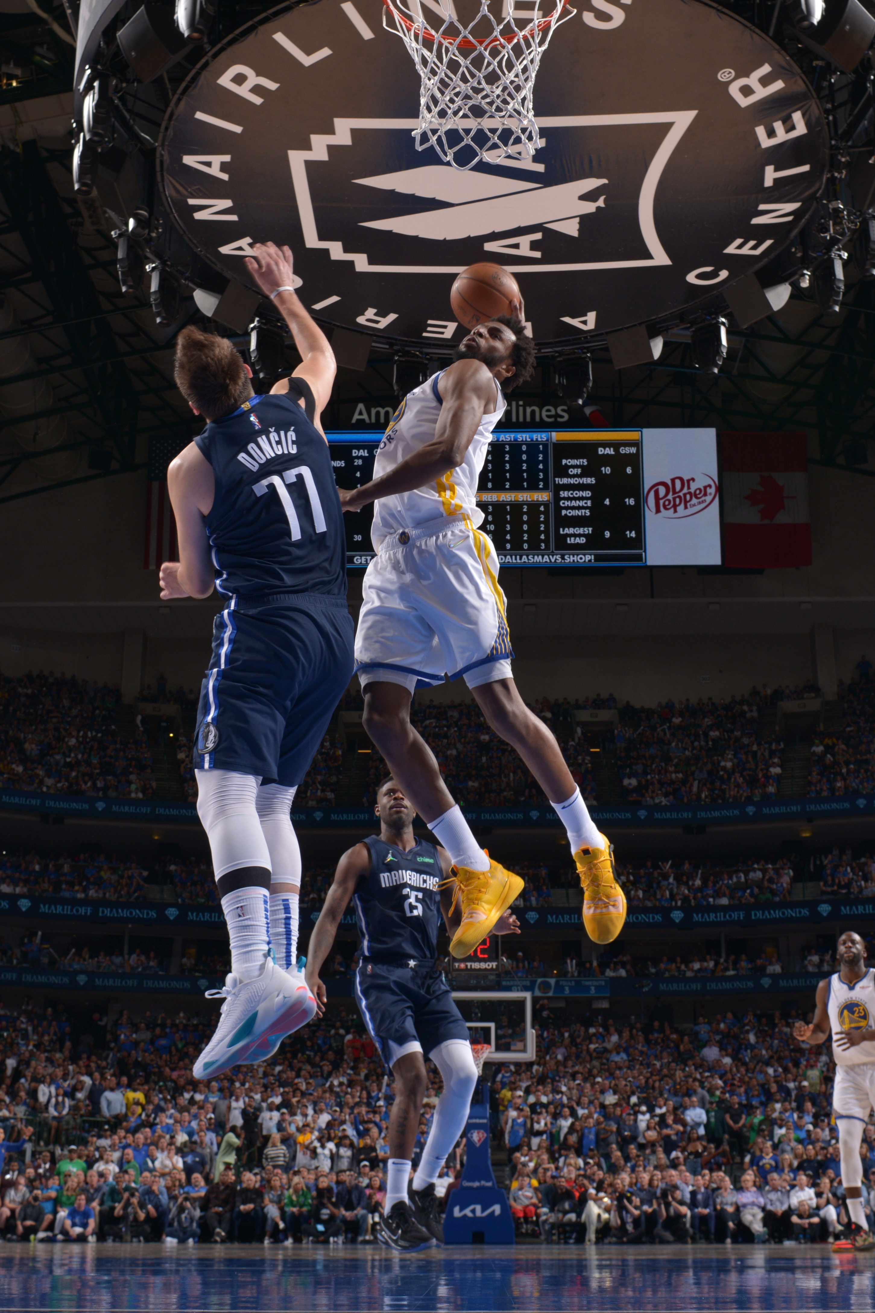 DALLAS, TX - MAY 22: Andrew Wiggins #22 of the Golden State Warriors dunks the ball during Game 3 of the 2022 NBA Playoffs Western Conference Finals against the Dallas Mavericks on May 22, 2022 at the American Airlines Center in Dallas, Texas. NOTE TO USER: User expressly acknowledges and agrees that, by downloading and or using this photograph, User is consenting to the terms and conditions of the Getty Images License Agreement. Mandatory Copyright Notice: Copyright 2022 NBAE (Photo by Glenn James/NBAE via Getty Images)