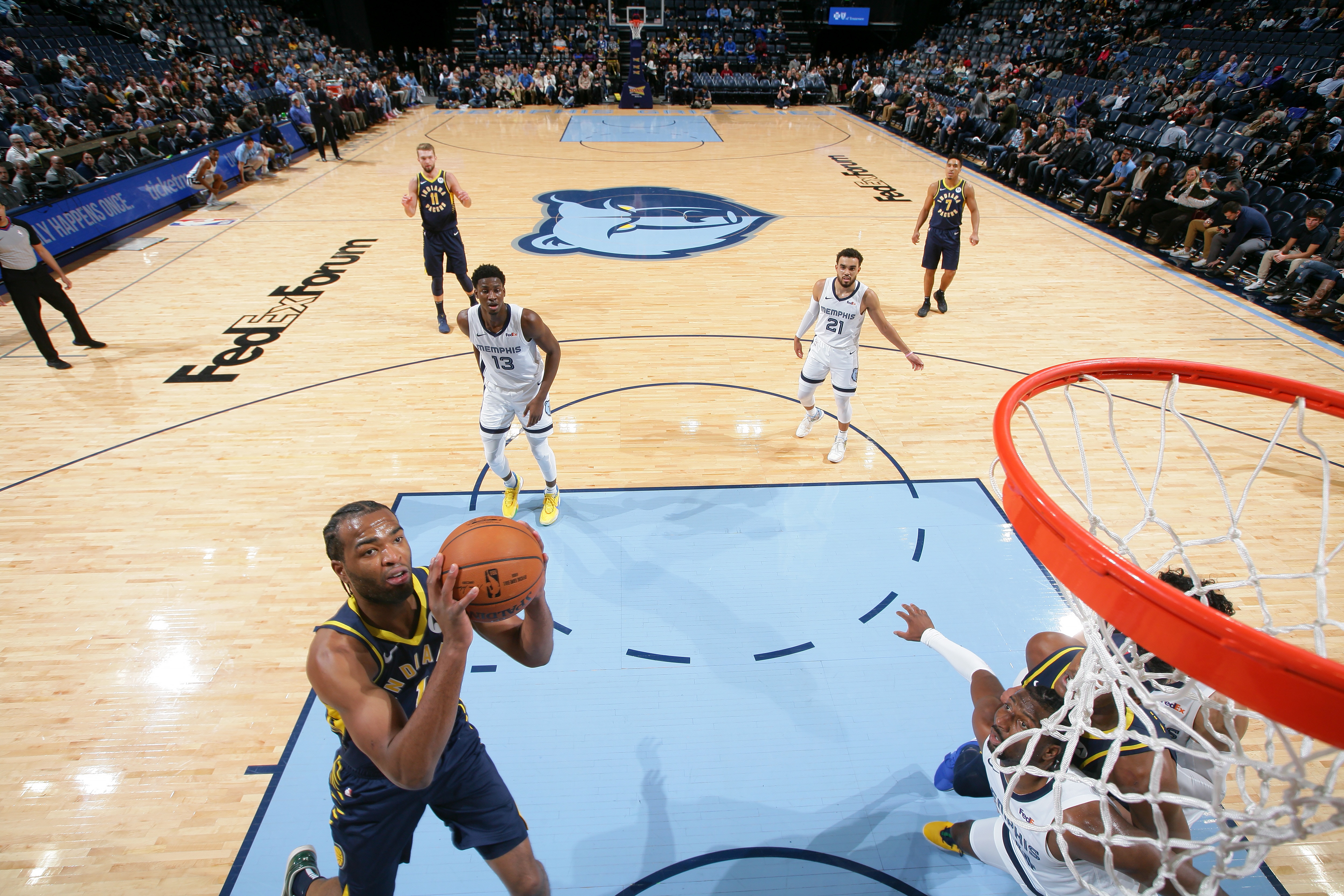 MEMPHIS, TN - DECEMBER 2: T.J. Warren #1 of the Indiana Pacers shoots the ball against the Memphis Grizzlies on December 2, 2019 at FedExForum in Memphis, Tennessee. NOTE TO USER: User expressly acknowledges and agrees that, by downloading and or using this photograph, User is consenting to the terms and conditions of the Getty Images License Agreement. Mandatory Copyright Notice: Copyright 2019 NBAE (Photo by Joe Murphy/NBAE via Getty Images)