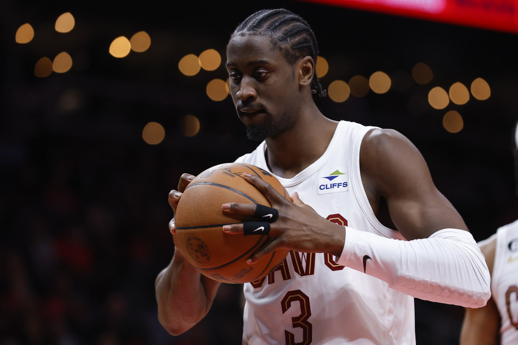 ATLANTA, GA - MARCH 28: Caris LeVert #3 of the Cleveland Cavaliers reacts after being called for a foul during the first half against the Atlanta Hawks at State Farm Arena on March 28, 2023 in Atlanta, Georgia. NOTE TO USER: User expressly acknowledges and agrees that, by downloading and or using this photograph, User is consenting to the terms and conditions of the Getty Images License Agreement. (Photo by Todd Kirkland/Getty Images)