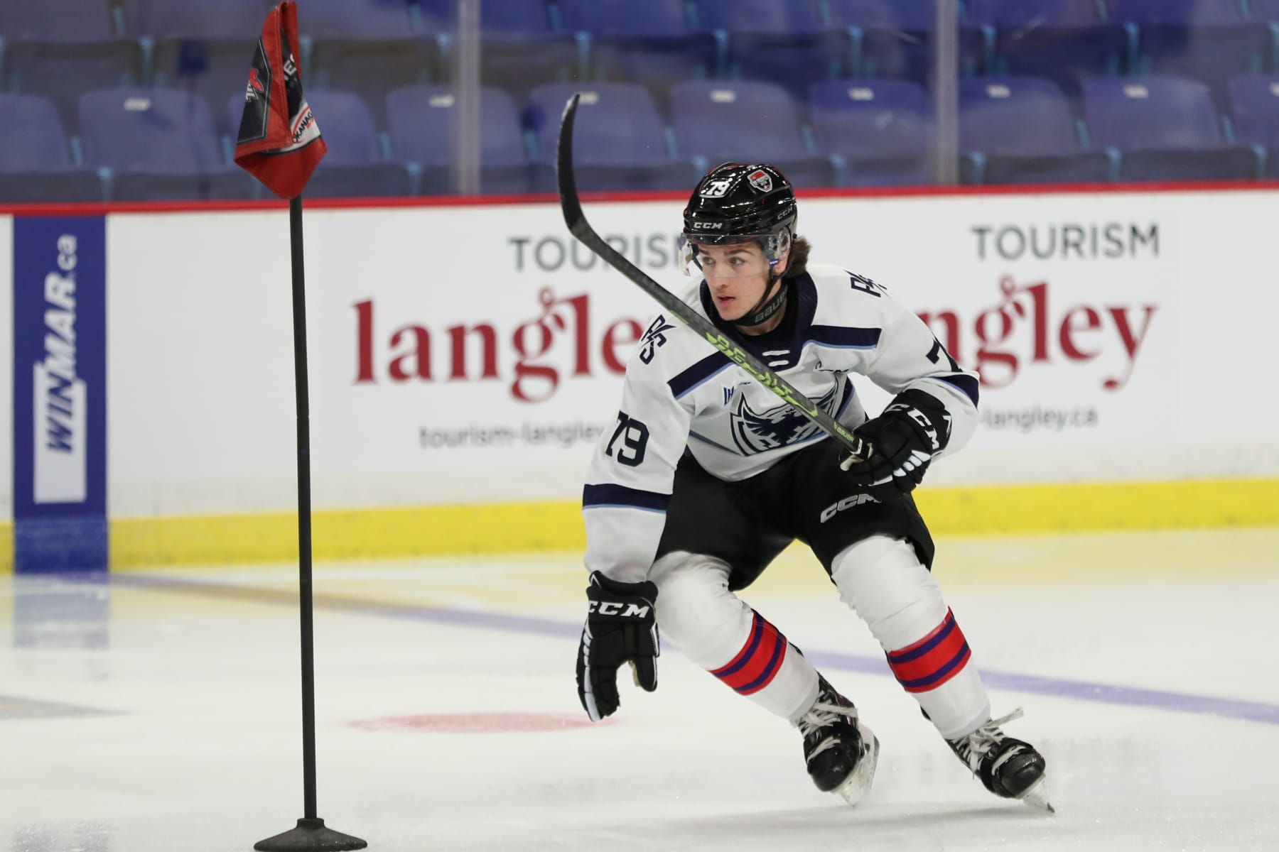 LANGLEY, BRITISH COLUMBIA - JANUARY 24: Forward Ethan Gauthier #79 of the Sherbrooke Phoenix skates for Team White during the 2023 Kubota CHL Top Prospects Game Practice at the Langley Events Centre on January 24, 2023 in Langley, British Columbia. (Photo by Dennis Pajot/Getty Images)