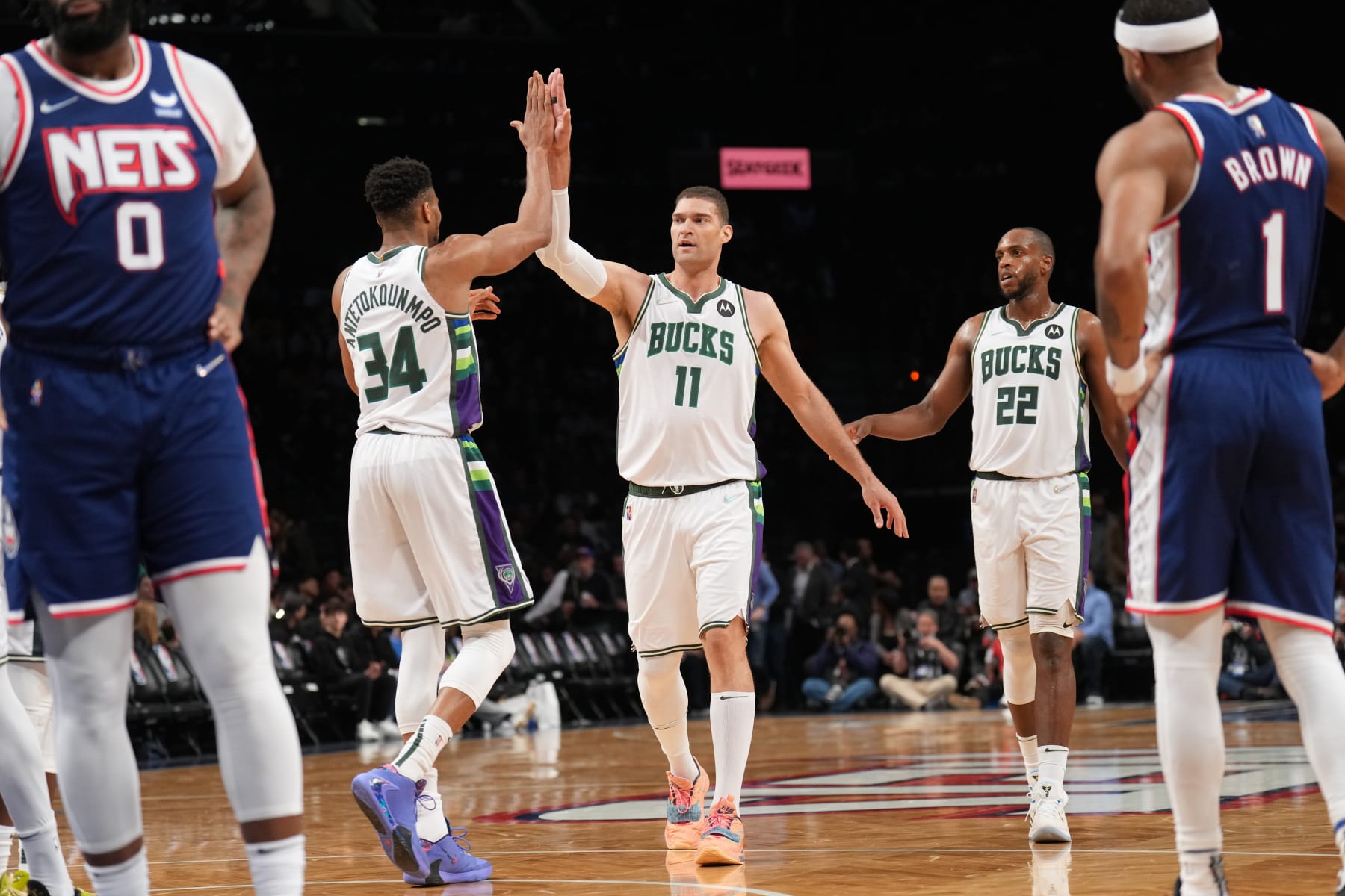 Giannis Antetokounmpo, Brook Lopez and Khris Middleton