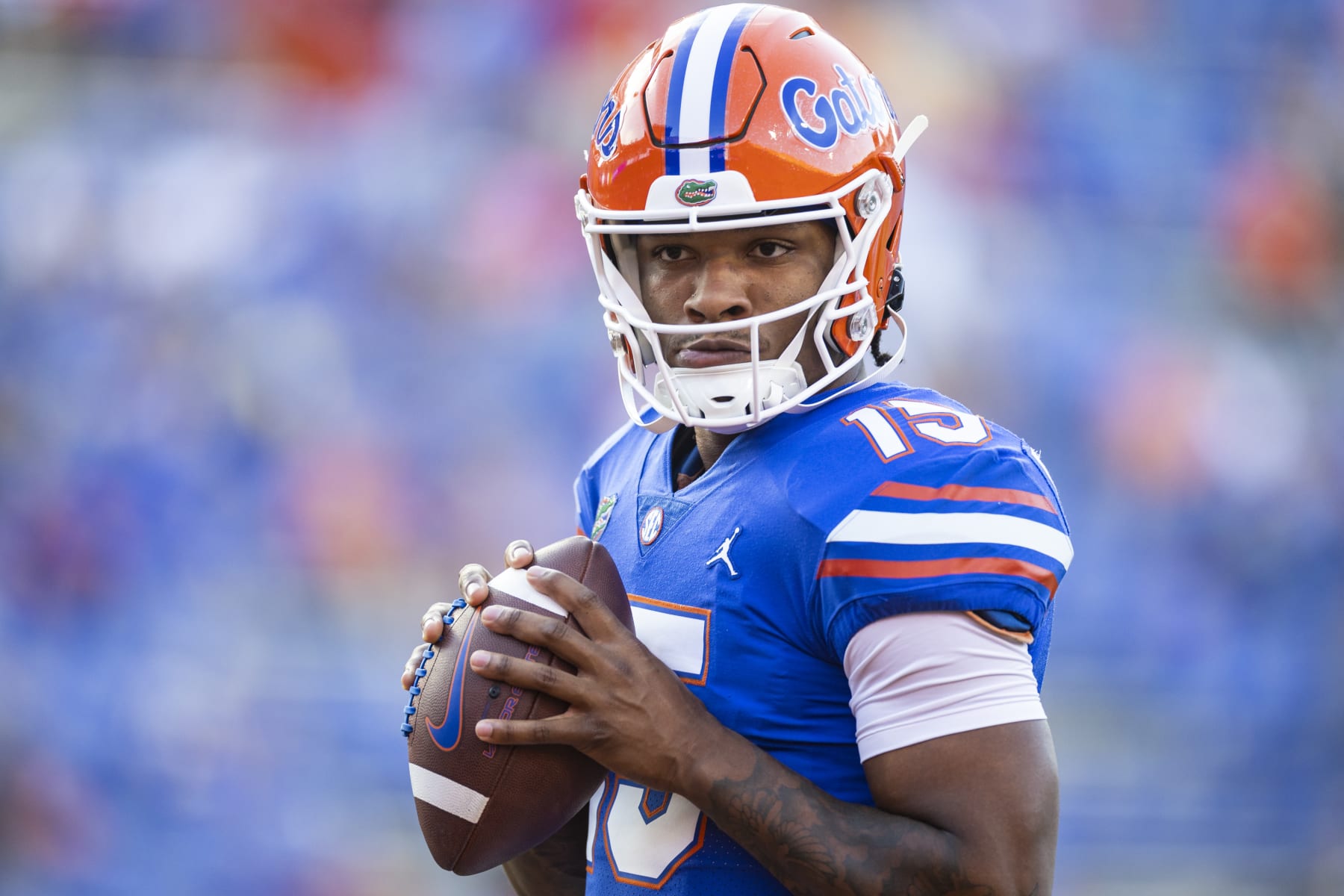 GAINESVILLE, FLORIDA - SEPTEMBER 17: Anthony Richardson #15 of the Florida Gators looks on before the start of a game against the South Florida Bulls at Ben Hill Griffin Stadium on September 17, 2022 in Gainesville, Florida. (Photo by James Gilbert/Getty Images)