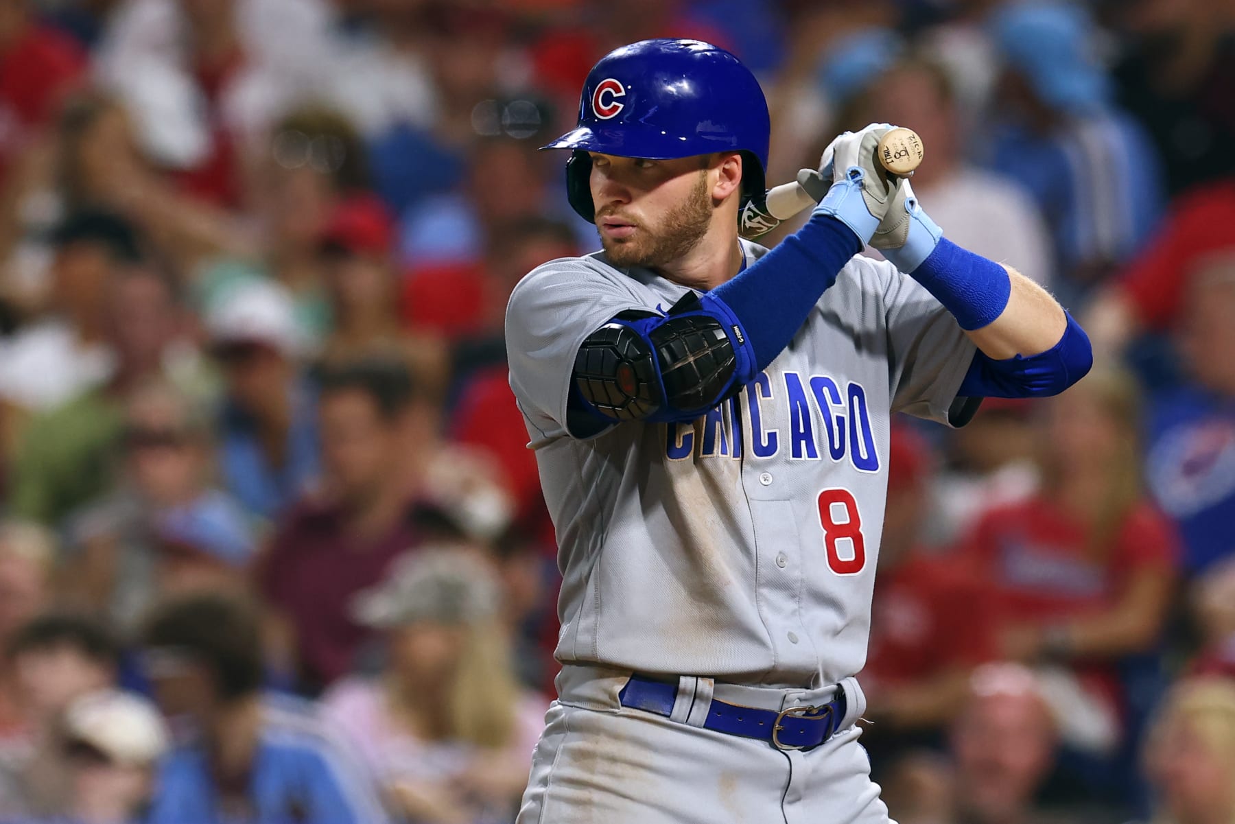 PHILADELPHIA, PA - JULY 23: Ian Happ #8 of the Chicago Cubs in action during a game against the Philadelphia Phillies at Citizens Bank Park on July 23, 2022 in Philadelphia, Pennsylvania. The Cubs defeated the Phillies 6-2 in 10 innings. (Photo by Rich Schultz/Getty Images)