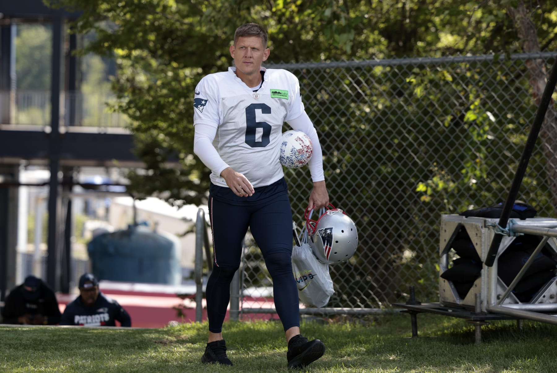 FOXBOROUGH, MA - AUGUST 03: New England Patriots kicker Nick Folk (6) during New England Patriots Training Camp on August 3, 2023, at the Patriots Practice Facility at Gillette Stadium in Foxborough, Massachusetts. (Photo by Fred Kfoury III/Icon Sportswire via Getty Images)
