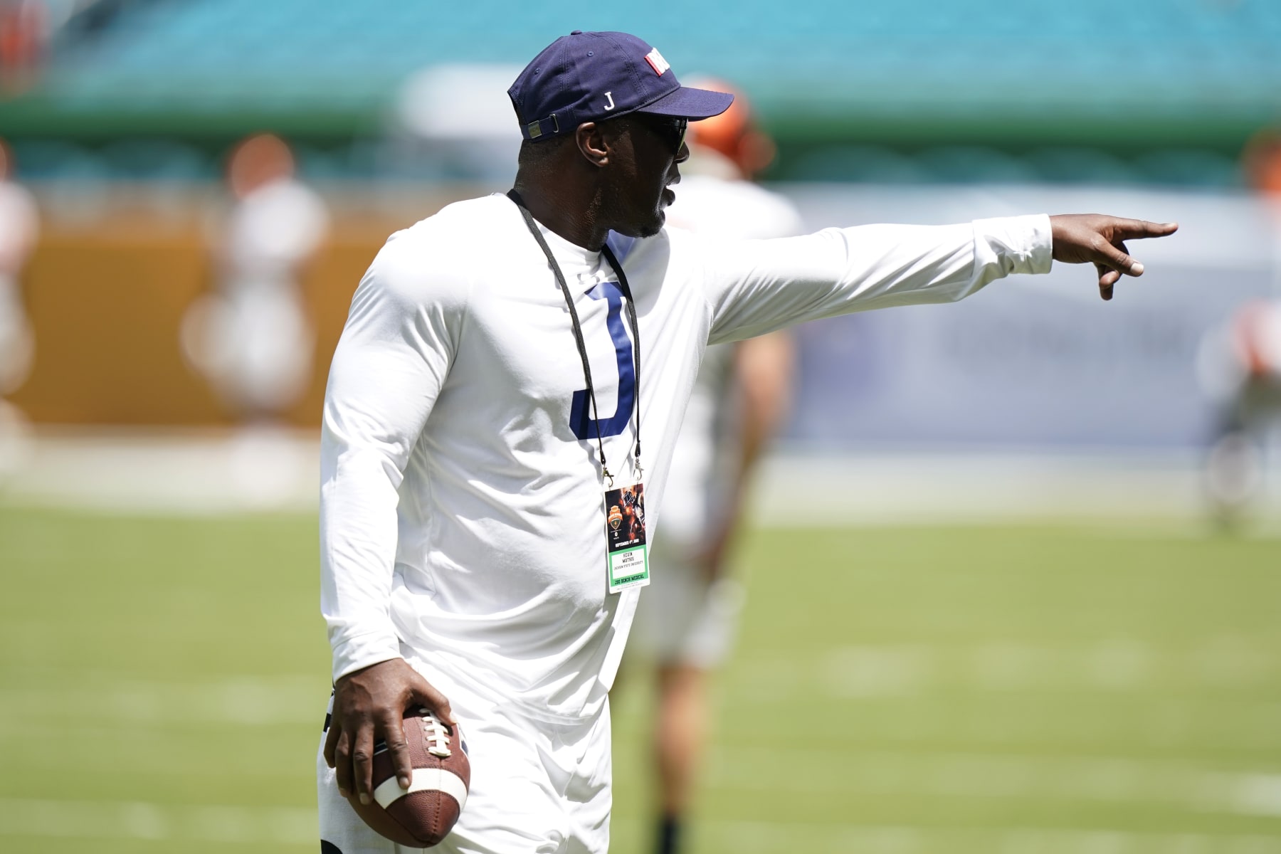 Jackson State head coach Deion Sanders walks on the field before the Orange Blossom Classic NCAA college football game against Florida A&M, Sunday, Sept. 4, 2022, in Miami Gardens, Fla. (AP Photo/Lynne Sladky)