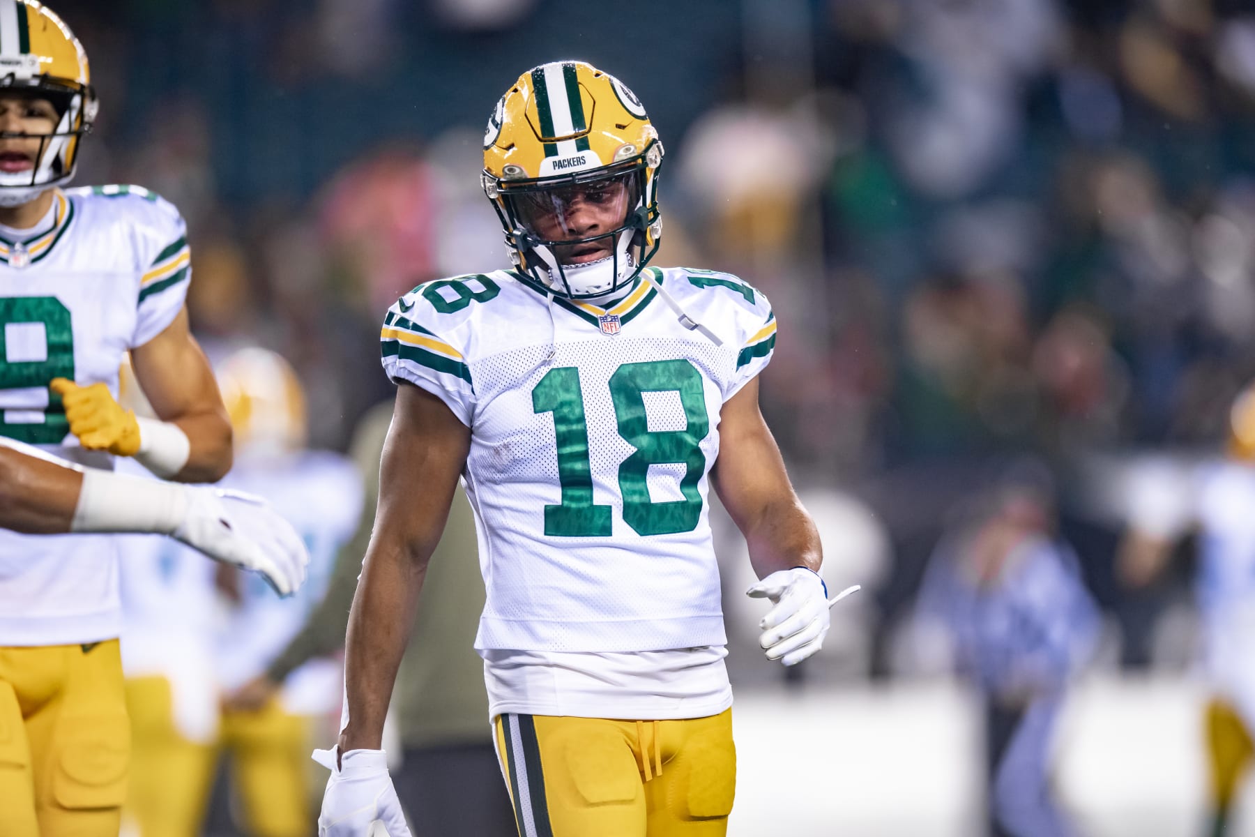 PHILADELPHIA, PA - NOVEMBER 27: Green Bay Packers wide receiver Randall Cobb (18) prior to the National Football League game between the Green Bay Packers and Philadelphia Eagles on November 27, 2022 at Lincoln Financial Field in Philadelphia, PA (Photo by John Jones/Icon Sportswire via Getty Images)