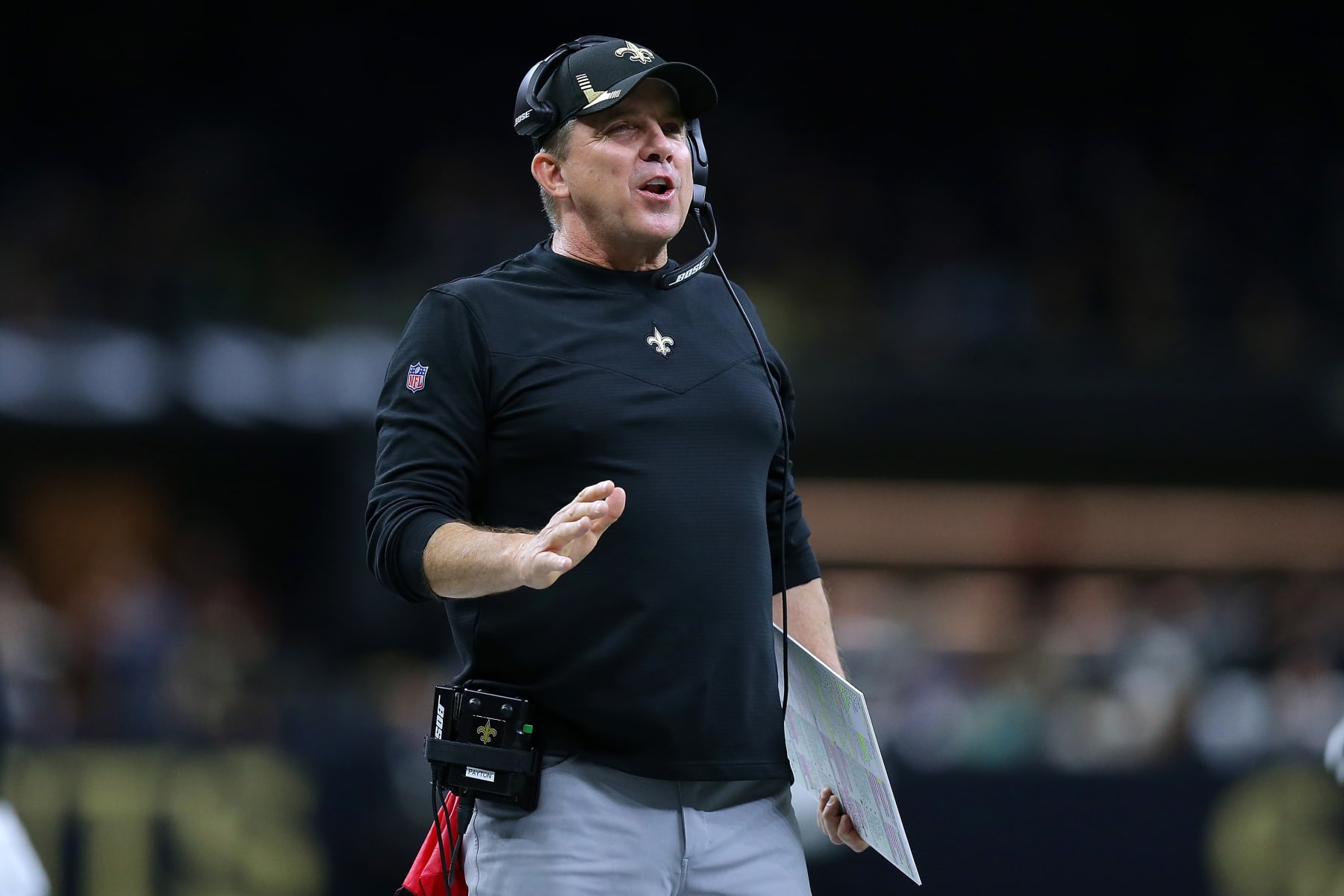 NEW ORLEANS, LOUISIANA - DECEMBER 02: Head coach Sean Payton of the  New Orleans Saints reacts against the Dallas Cowboys during a game at the the Caesars Superdome on December 02, 2021 in New Orleans, Louisiana. (Photo by Jonathan Bachman/Getty Images)