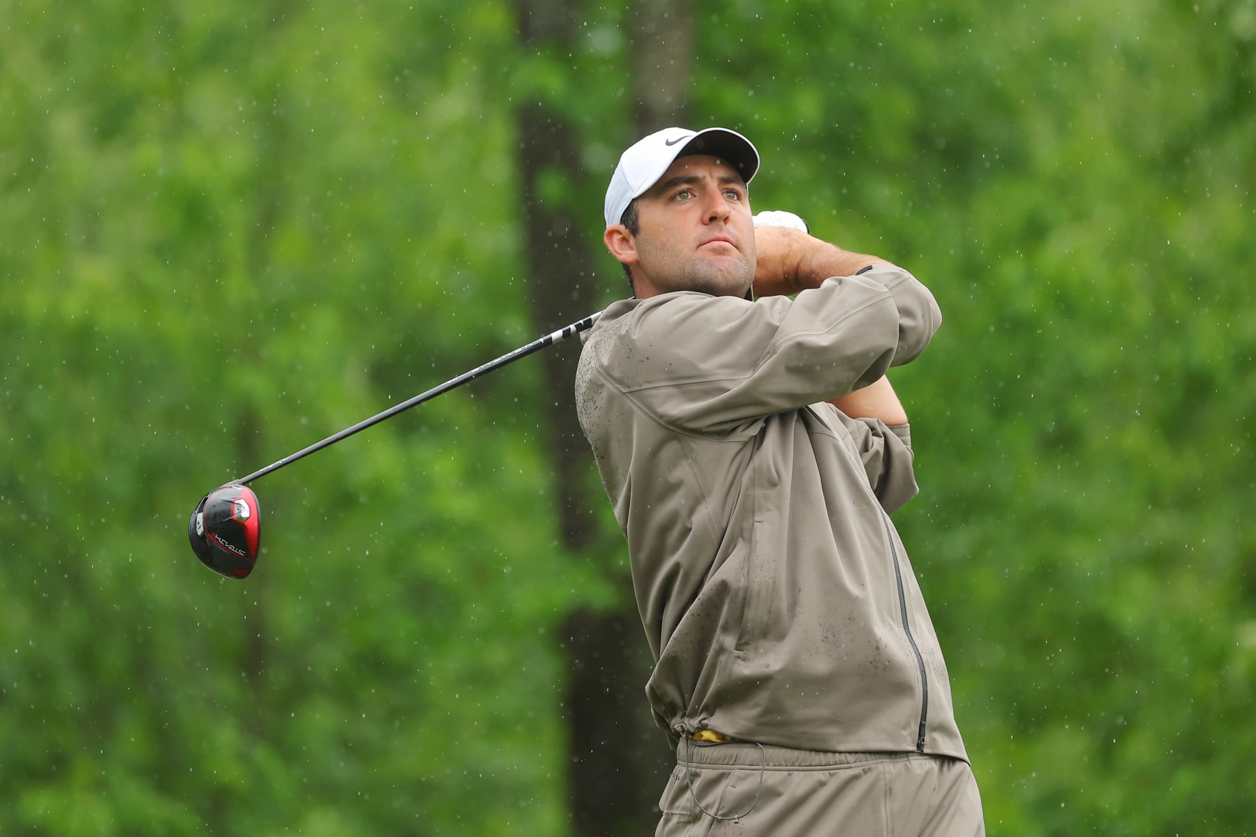 ROCHESTER, NEW YORK - MAY 20: Scottie Scheffler of the United States plays his shot from the fourth tee during the third round of the 2023 PGA Championship at Oak Hill Country Club on May 20, 2023 in Rochester, New York. (Photo by Kevin C. Cox/Getty Images)