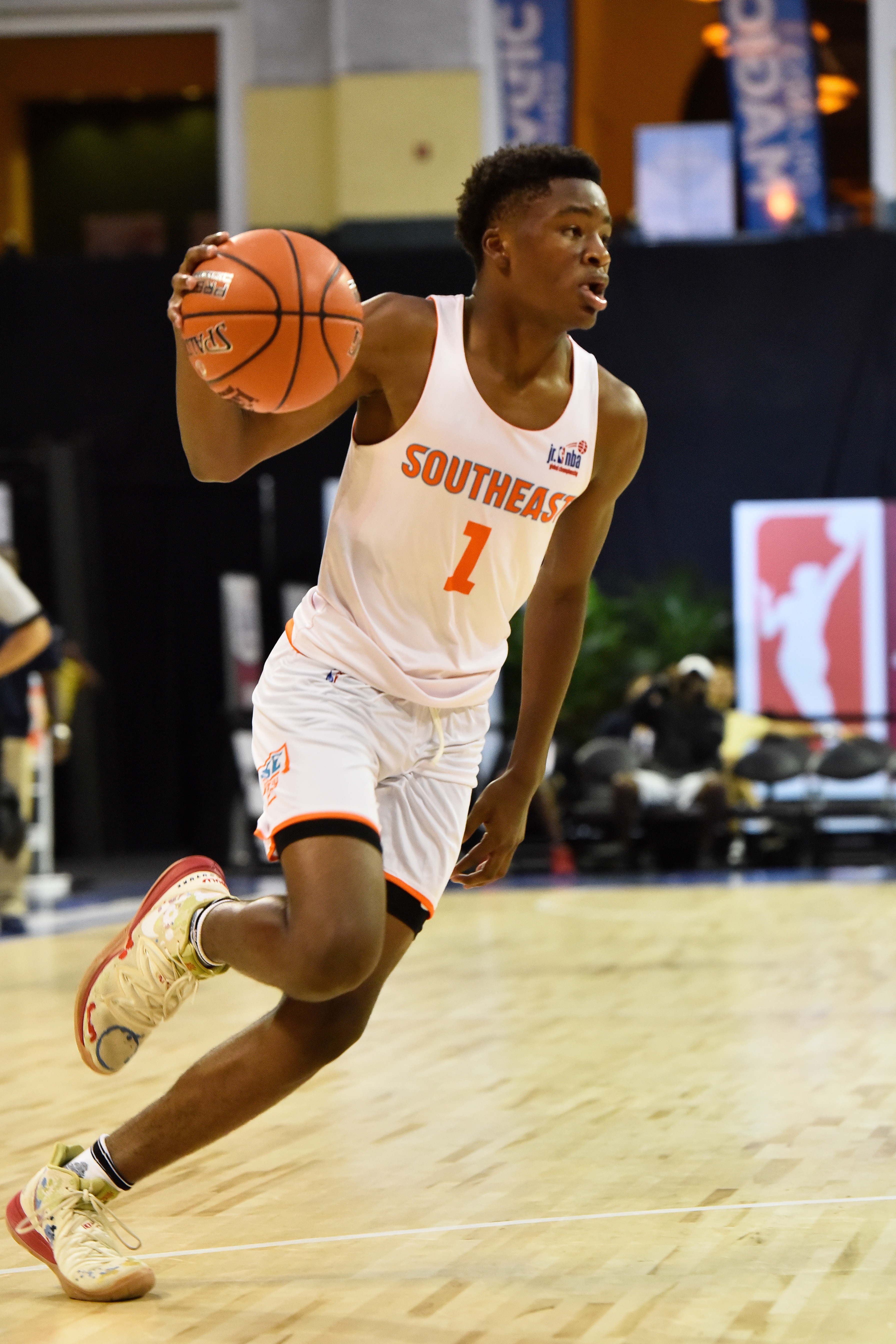ORLANDO, FL - AUGUST 9: Isaiah Collier #1 of U.S. Southeast Boys handles the ball during the game against U.S. Midwest Boys during the Jr. NBA Global Championship Quarterfinals on August 9, 2019 at the ESPN Wide World of Sports Complex in Orlando, Florida. NOTE TO USER: User expressly acknowledges and agrees that, by downloading and/or using this photograph, user is consenting to the terms and conditions of the Getty Images License Agreement. Mandatory Copyright Notice: Copyright 2019 NBAE (Photo by Gary Bassing/NBAE via Getty Images)