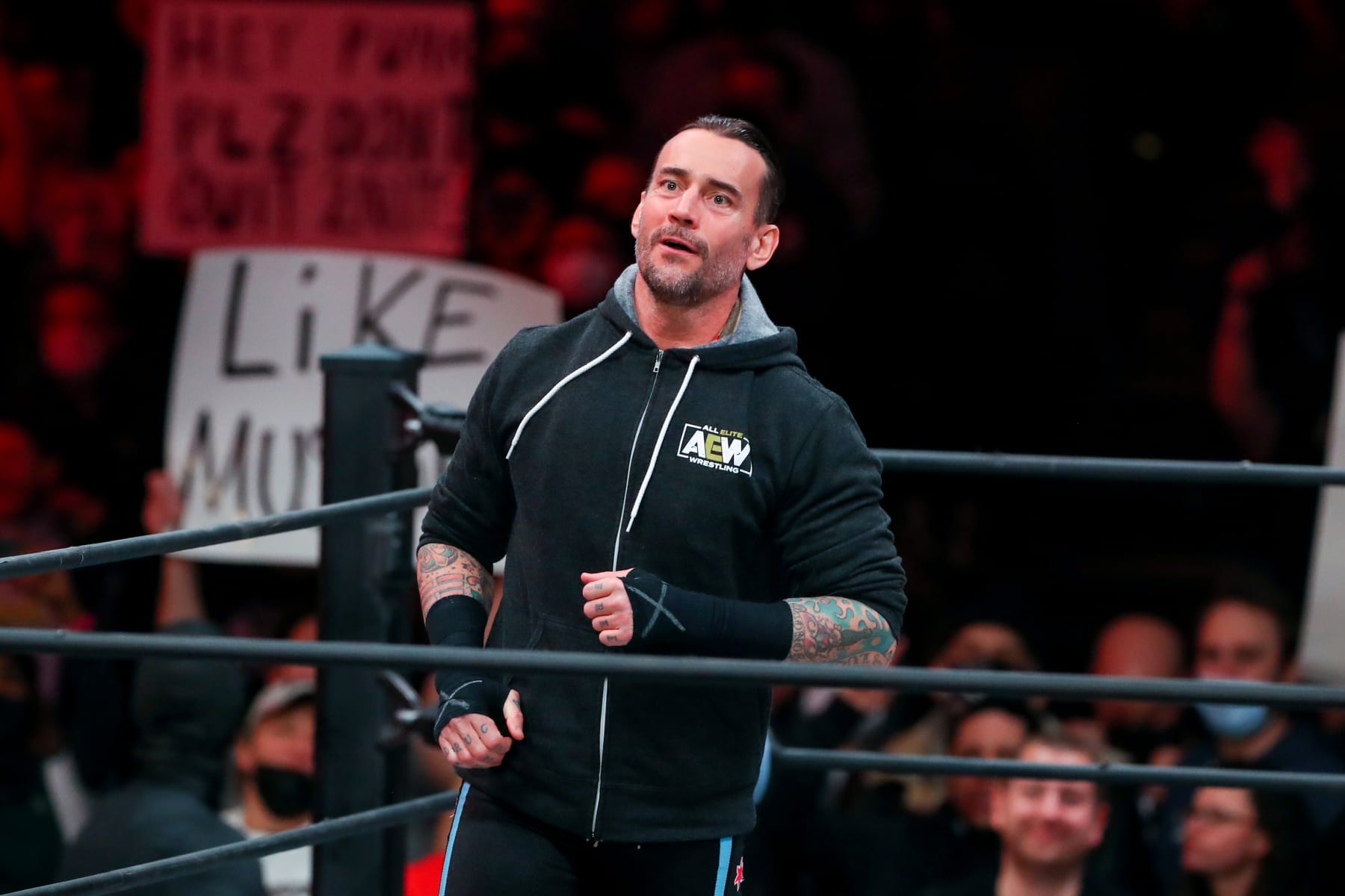 CLEVELAND, OH - JANUARY 26: CM Punk in the ring during AEW Dynamite - Beach Break on January 26, 2022, at the Wolstein Center in Cleveland, OH. (Photo by Frank Jansky/Icon Sportswire via Getty Images) CLEVELAND, OH - JANUARY 26: CM Punk in the ring during AEW Dynamite - Beach Break on January 26, 2022, at the Wolstein Center in Cleveland, OH. (Photo by Frank Jansky/Icon Sportswire via Getty Images)
