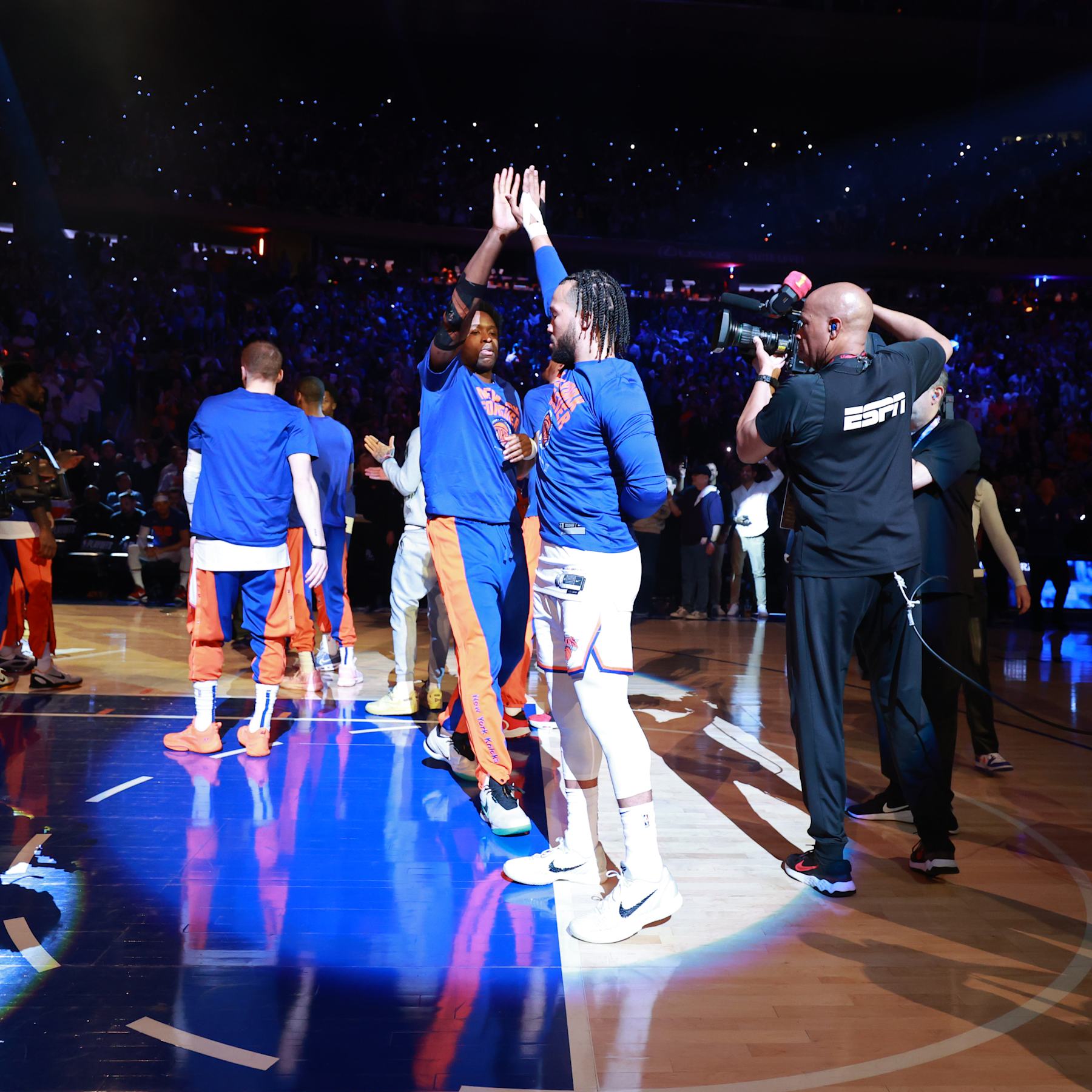 NEW YORK, NY - MAY 19: OG Anunoby #8 of the New York Knicks is introduced before the game  against the Indiana Pacers during Round 2 Game 7 of the 2024 NBA Playoffs on May 19, 2024 at Madison Square Garden in New York City, New York.  NOTE TO USER: User expressly acknowledges and agrees that, by downloading and or using this photograph, User is consenting to the terms and conditions of the Getty Images License Agreement. Mandatory Copyright Notice: Copyright 2024 NBAE  (Photo by Nathaniel S. Butler/NBAE via Getty Images)