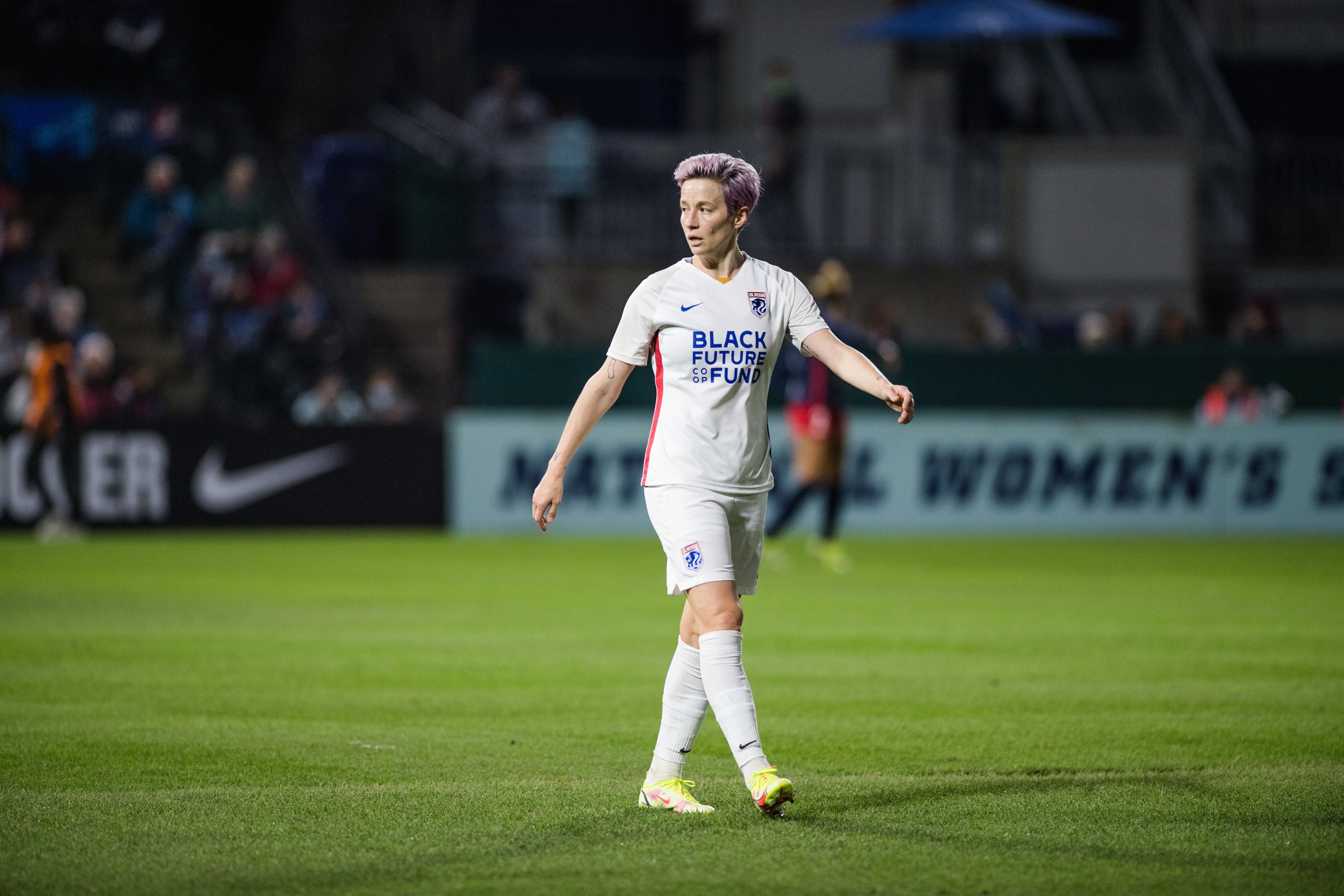 TACOMA, WA - OCTOBER 16: Megan Rapinoe #15 of the OL Reign during a game between Washington Spirit and OL Reign at Cheney Stadium on October 16, 2021 in Tacoma, Washington. (Photo by Jane Gershovich/ISI Photos/Getty Images)
