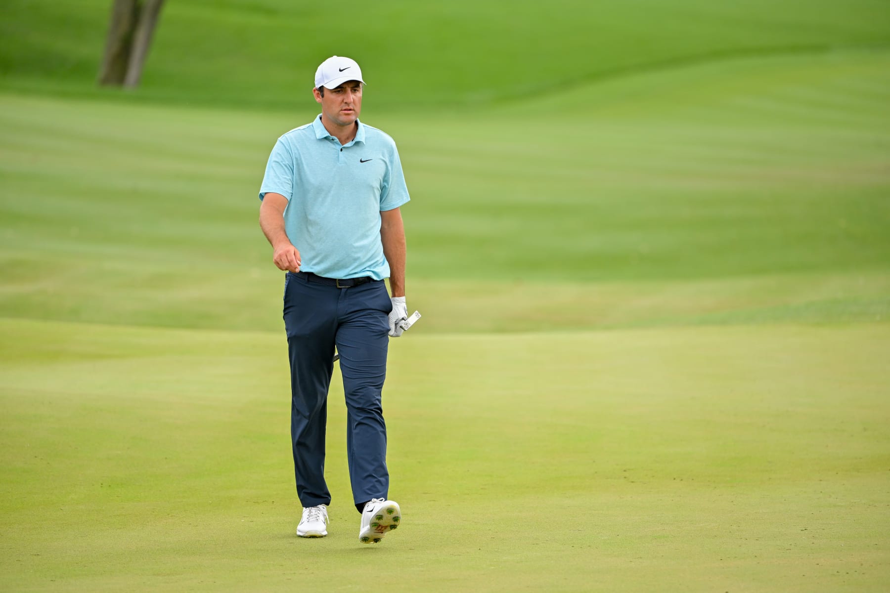 PONTE VEDRA BEACH, FLORIDA - MARCH 12: Scottie Scheffler walks to the ninth green during the final round of THE PLAYERS Championship at Stadium Course at TPC Sawgrass on March 12, 2023 in Ponte Vedra Beach, Florida. (Photo by Ben Jared/PGA TOUR via Getty Images)