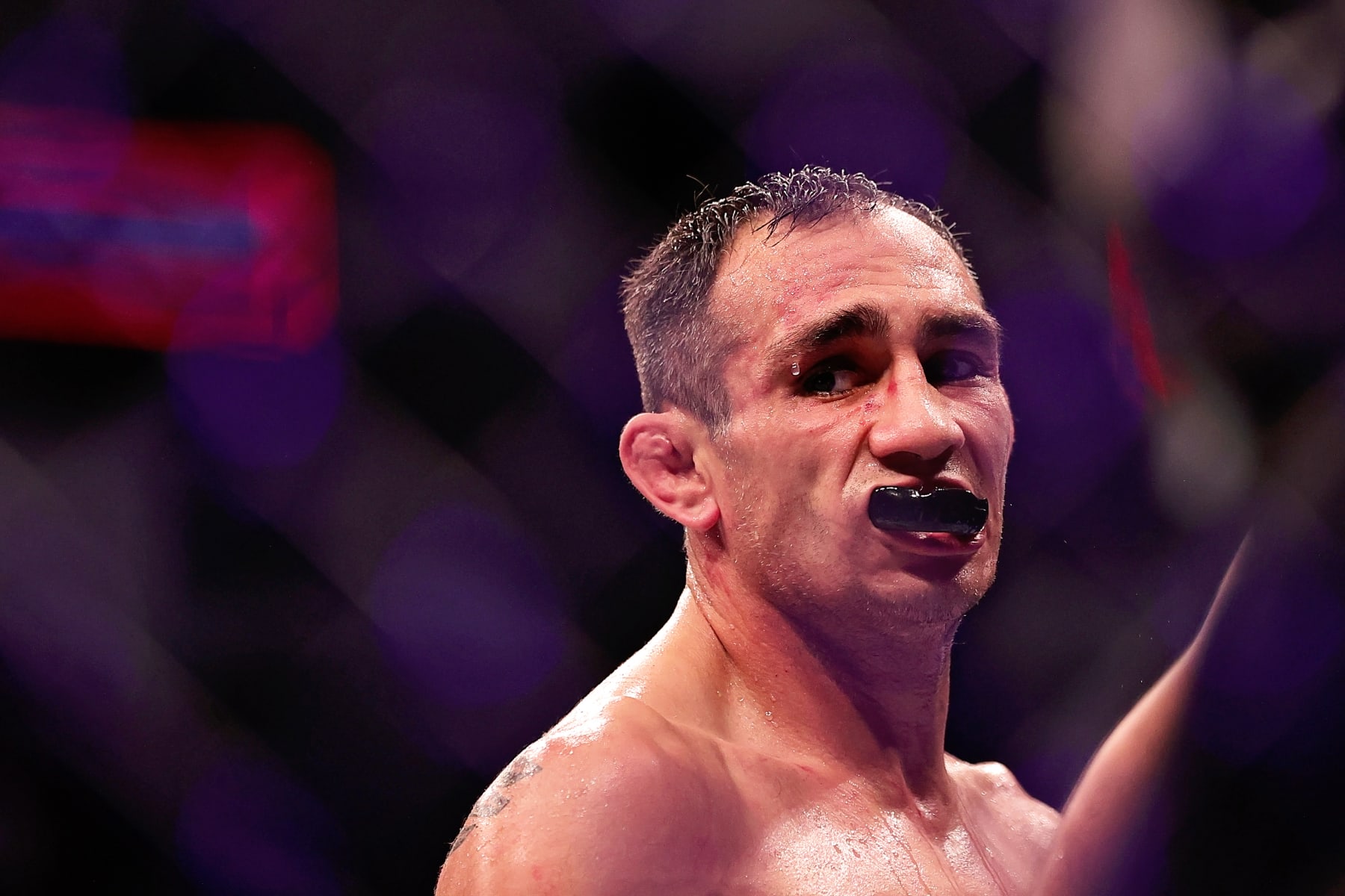 HOUSTON, TEXAS - MAY 15: Tony Ferguson looks on after being defeated by Beneil Dariush of Iran during their Lightweight Bout at the UFC 262 event at Toyota Center on May 15, 2021 in Houston, Texas. (Photo by Carmen Mandato/Getty Images)