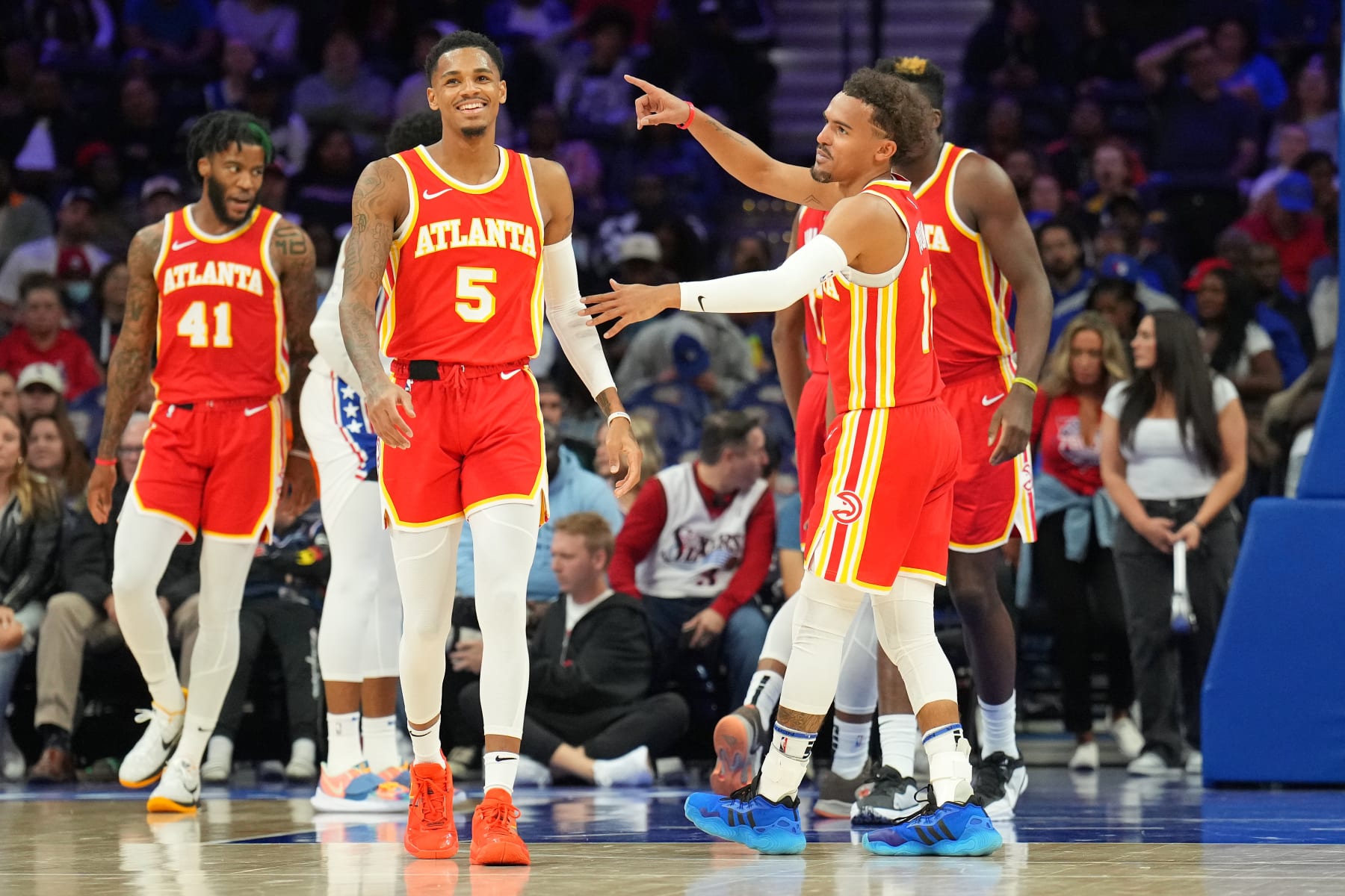 Dejounte Murray, Trae Young and Clint Capela