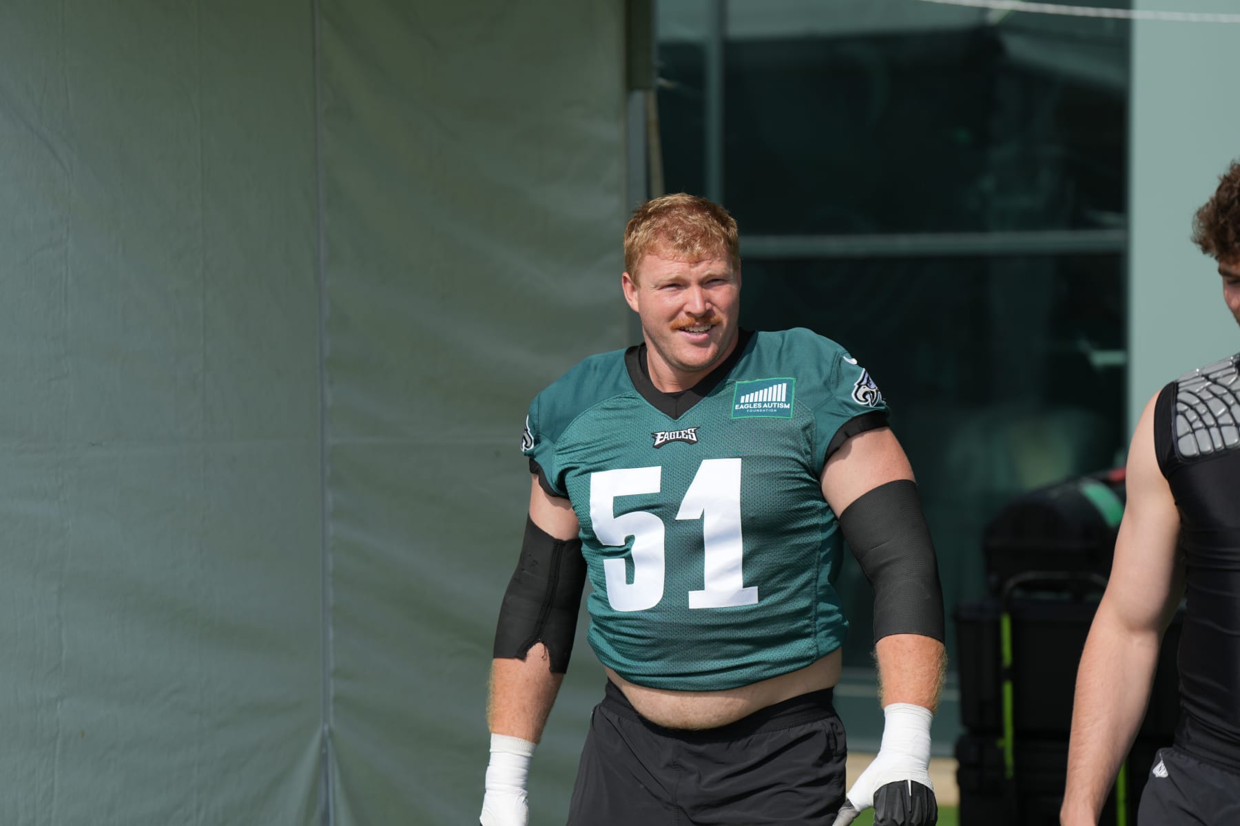 PHILADELPHIA, PA - JULY 26: Philadelphia Eagles center Cam Jurgens (51) participates in Philadelphia Eagles Training Camp on July 26, 2023 at the NovaCare Training Complex in Philadelphia, PA. (Photo by Andy Lewis/Icon Sportswire via Getty Images) PHILADELPHIA, PA - JULY 26: Philadelphia Eagles center Cam Jurgens (51) participates in Philadelphia Eagles Training Camp on July 26, 2023 at the NovaCare Training Complex in Philadelphia, PA. (Photo by Andy Lewis/Icon Sportswire via Getty Images)