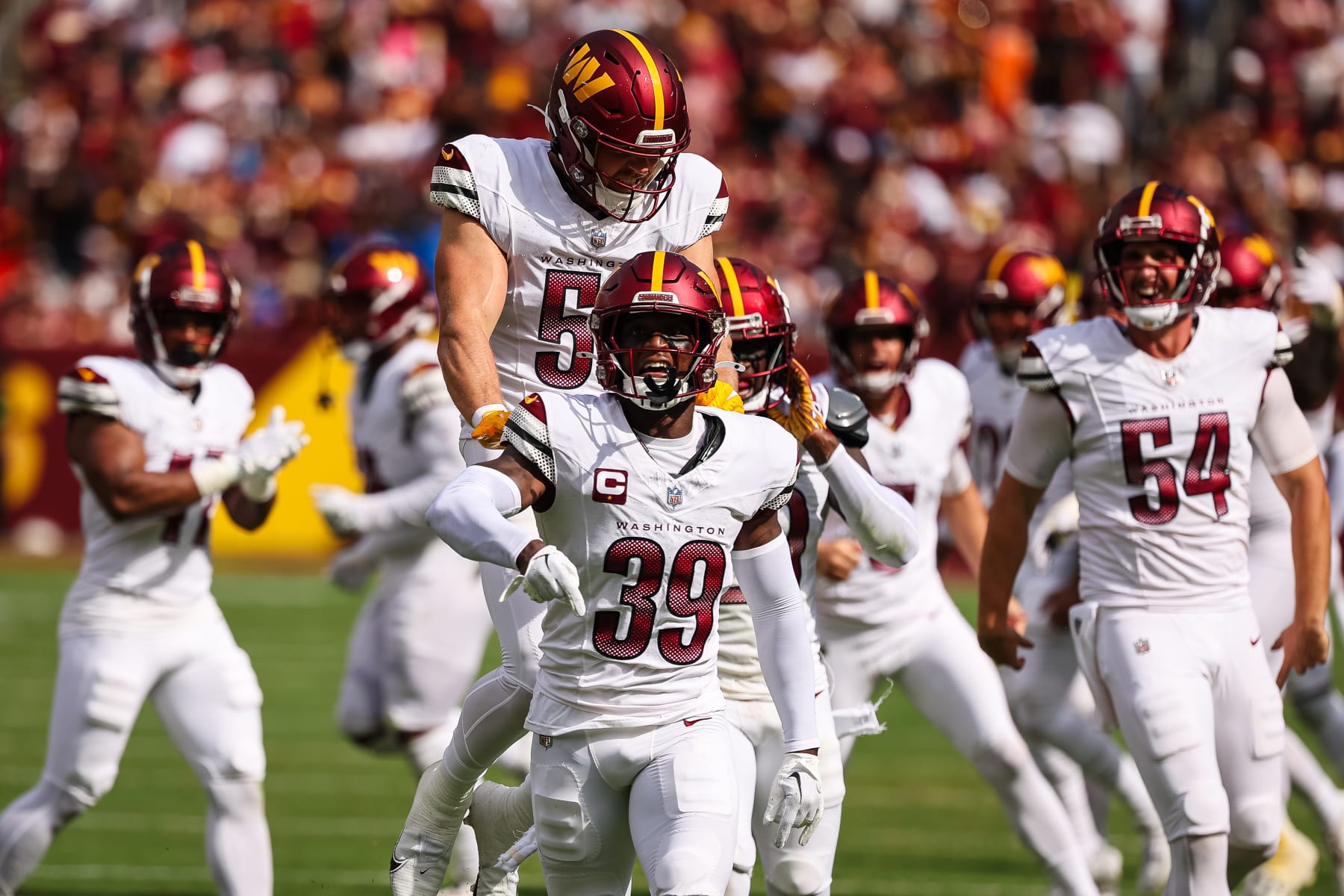 LANDOVER, MD - SEPTEMBER 10: Jeremy Reaves #39 of the Washington Commanders celebrates after a play against the Arizona Cardinals during the second half of the game at FedExField on September 10, 2023 in Landover, Maryland. (Photo by Scott Taetsch/Getty Images) LANDOVER, MD - SEPTEMBER 10: Jeremy Reaves #39 of the Washington Commanders celebrates after a play against the Arizona Cardinals during the second half of the game at FedExField on September 10, 2023 in Landover, Maryland. (Photo by Scott Taetsch/Getty Images)