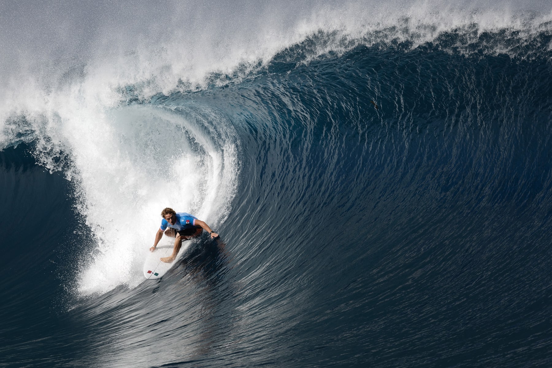 TEAHUPO'O, FRENCH POLYNESIA - JULY 29: Alan Cleland of Team Mexico surfs a wave during round three of surfing on day three of the Olympic Games Paris 2024 on July 29, 2024 in Teahupo'o, French Polynesia. (Photo by Sean M. Haffey/Getty Images)