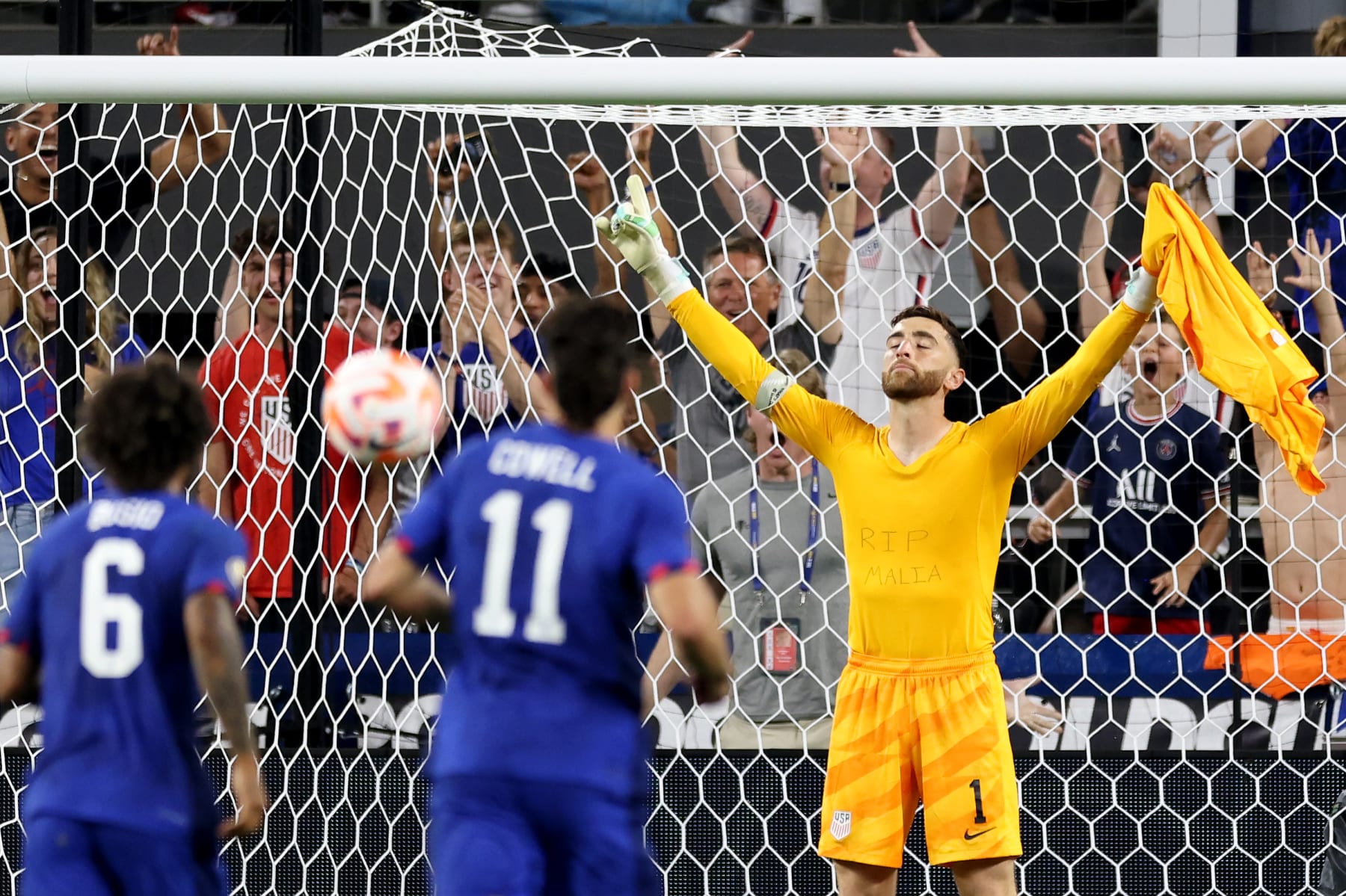 CINCINNATI, OHIO - JULY 09: Matt Turner #1 of the United States reacts after a save during the penalty shoot out in the Quarterfinal match in the 2023 Concacaf Gold Cup against Canada at TQL Stadium on July 09, 2023 in Cincinnati, Ohio. (Photo by John Dorton/USSF/Getty Images for USSF)