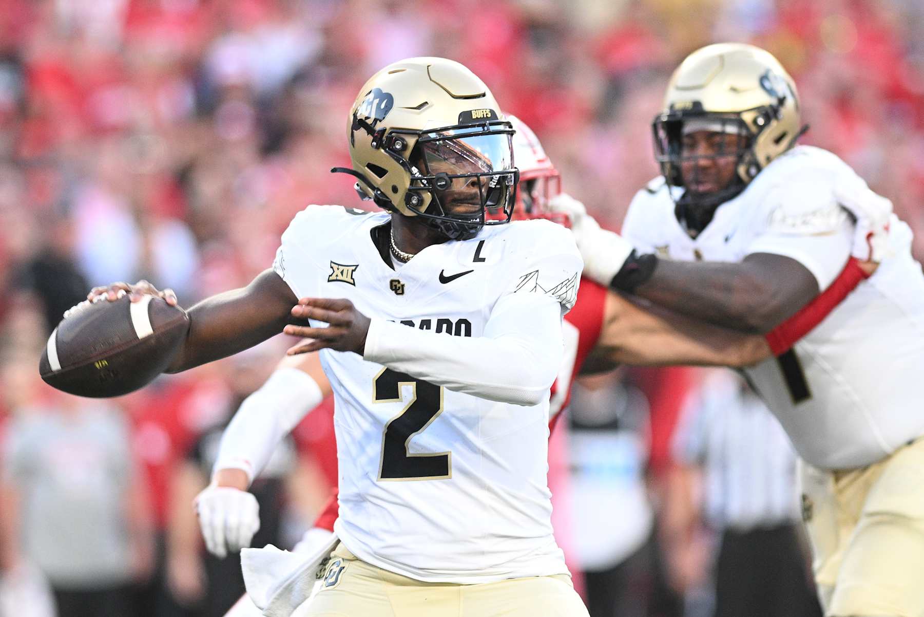 LINCOLN, NEBRASKA - SEPTEMBER 07: Shedeur Sanders #2 of the Colorado Buffaloes passes against the Nebraska Cornhuskers during the second quarter at Memorial Stadium on September 7, 2024 in Lincoln, Nebraska. (Photo by Steven Branscombe/Getty Images)