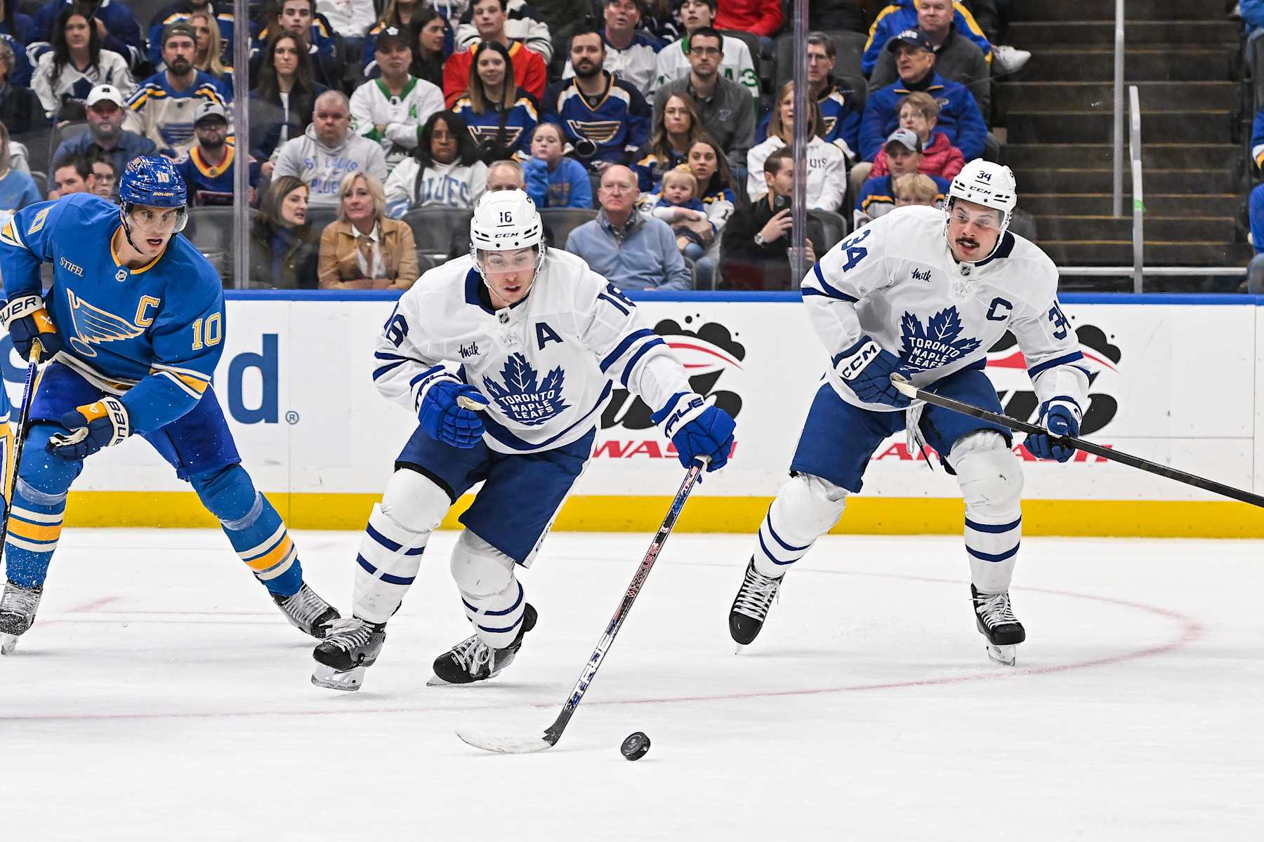 Toronto Maple Leafs forwards Mitch Marner (left) and Auston Matthews.