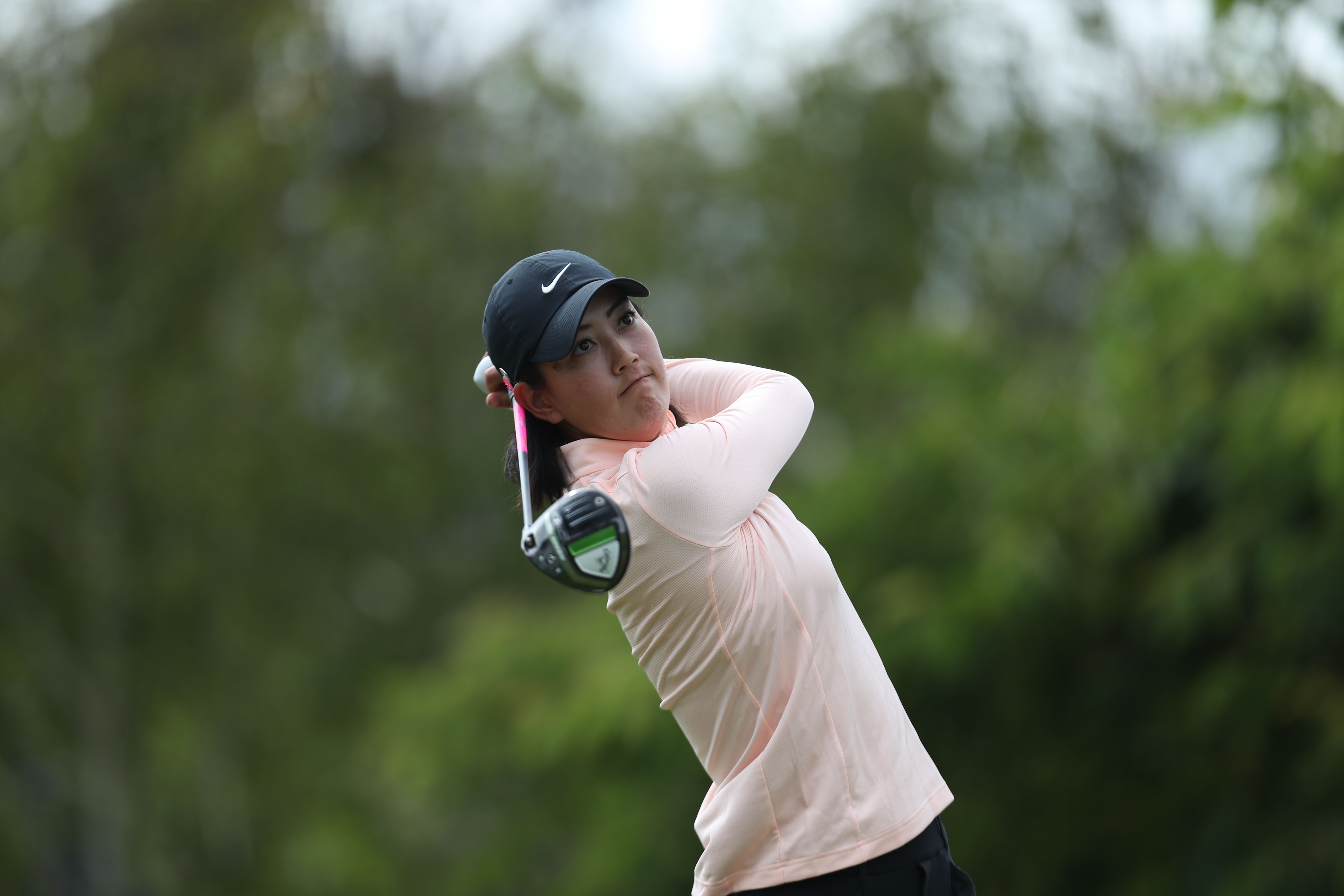 DALY CITY, CA - JUNE 12: Michelle Wie West of the United States tees off from the 2nd during the round three of the LPGA Mediheal Championship at Lake Merced Golf Club on June 12, 2021 in Daly City, California. (Photo by Jed Jacobsohn/Getty Images)