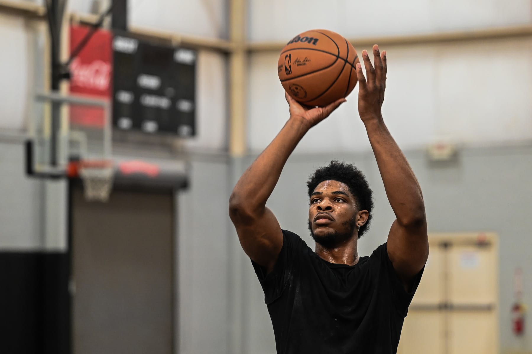 MARIETTA, GA - APRIL 25: NBA Draft prospect, Scoot Henderson works out on April 25, 2023 at Next Play 360 in Marietta, Georgia. NOTE TO USER: User expressly acknowledges and agrees that, by downloading and or using this Photograph, user is consenting to the terms and conditions of the Getty Images License Agreement. Mandatory Copyright Notice: Copyright 2023 NBAE (Photo by Adam Hagy/NBAE via Getty Images)