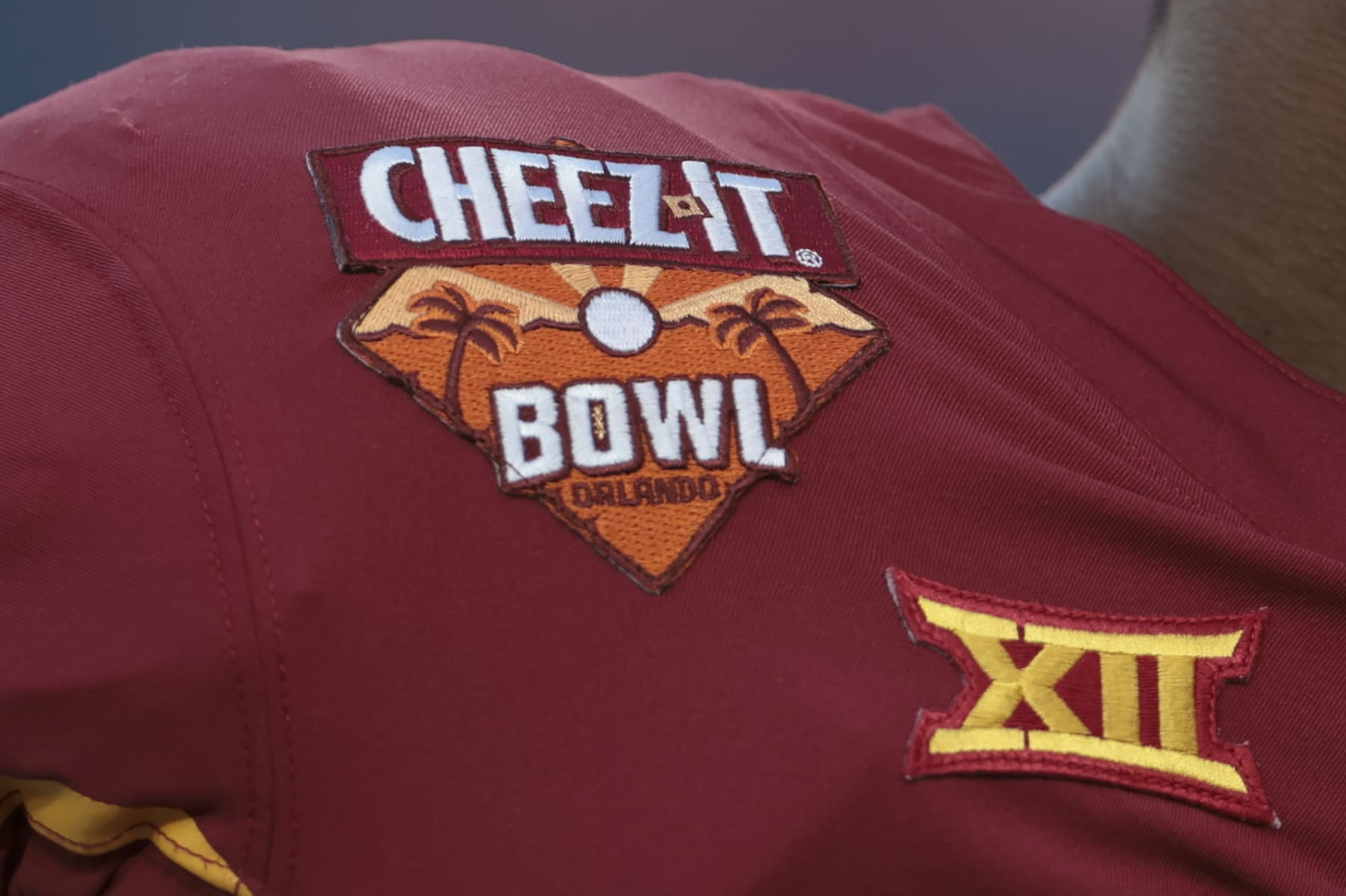 ORLANDO, FLORIDA - DECEMBER 29: Detailed view of the patch on the jersey of an Iowa State Cyclones player prior to the game against the Clemson Tigers in the Cheez-It Bowl Game at Camping World Stadium on December 29, 2021 in Orlando, Florida. (Photo by Douglas P. DeFelice/Getty Images)