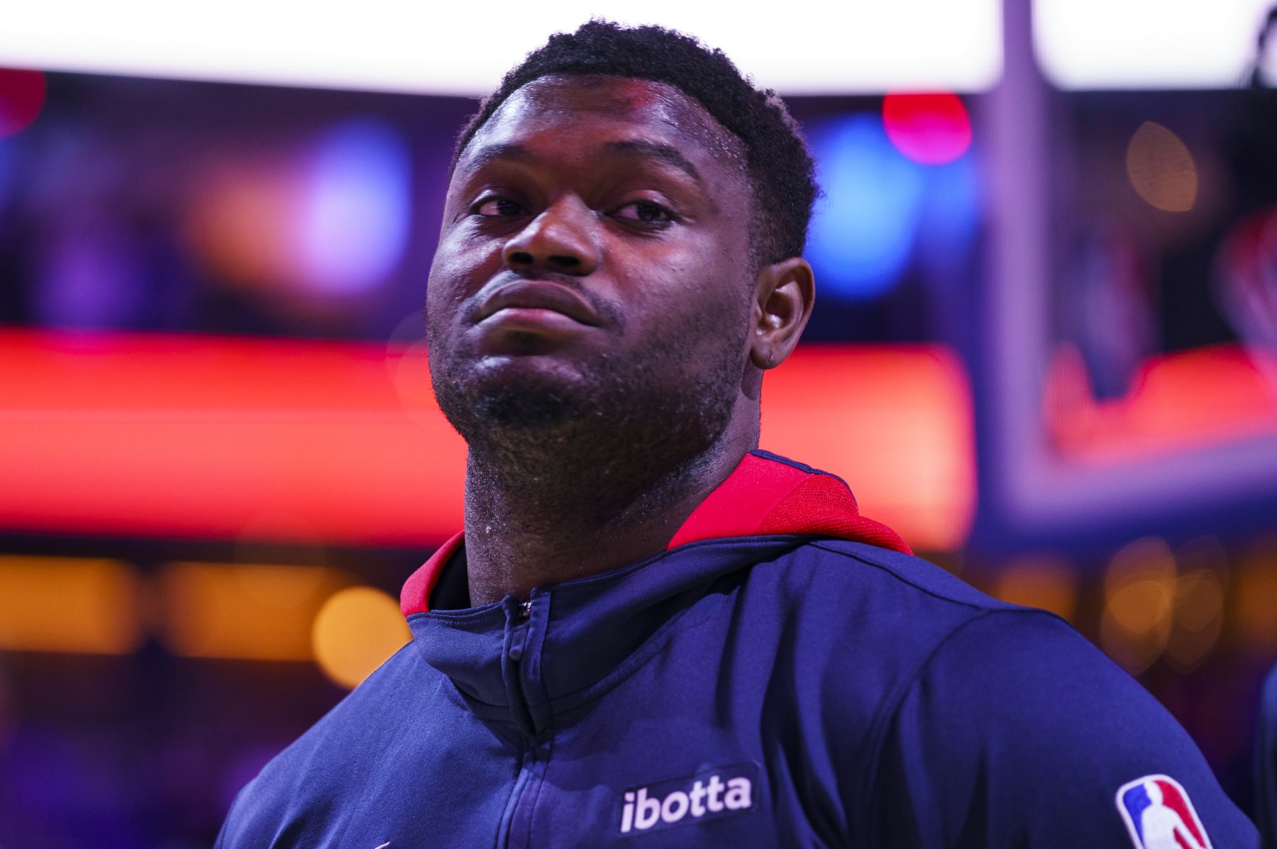 New Orleans Pelicans' Zion Williamson looks on during an NBA basketball game against the Philadelphia 76ers, Monday, Jan. 2, 2023, in Philadelphia. The 76ers won 120-111. (AP Photo/Chris Szagola)