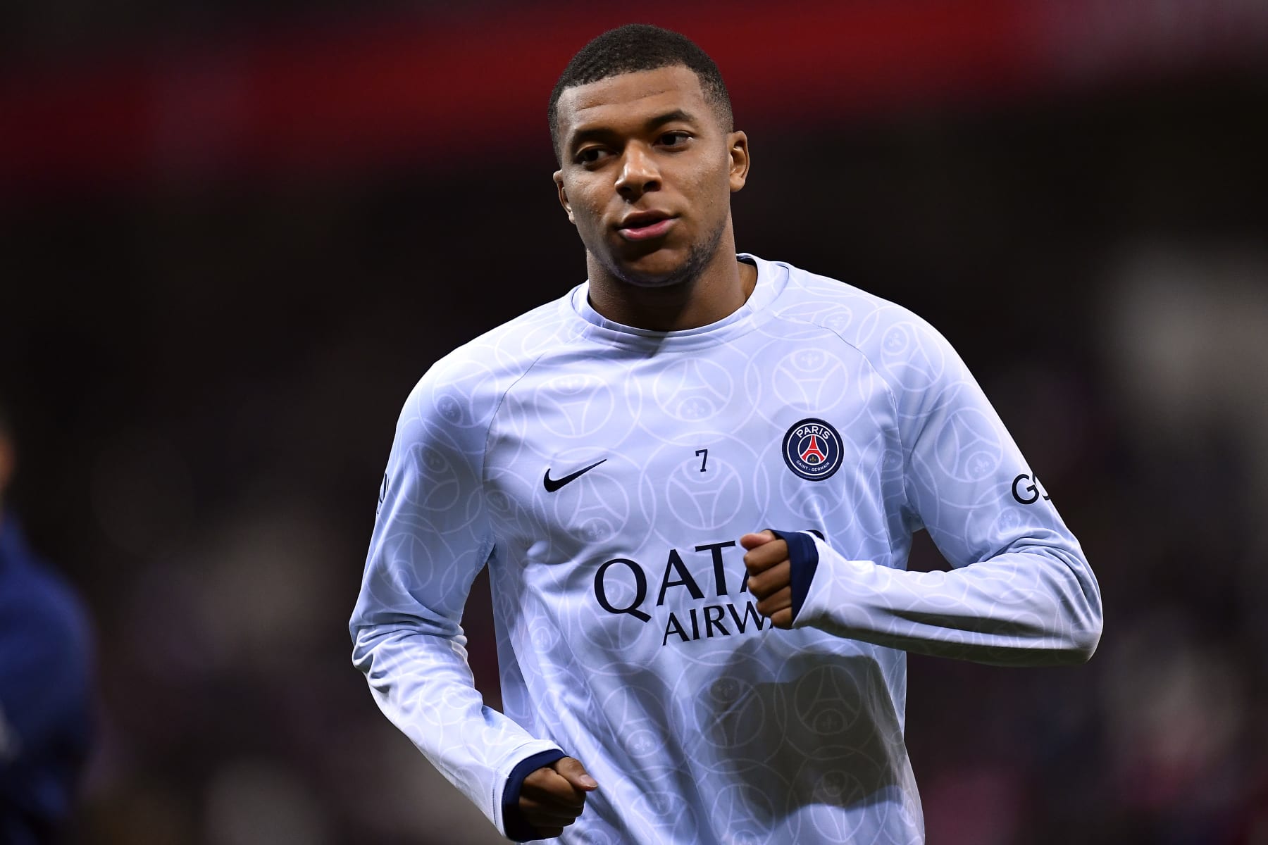 REIMS, FRANCE - OCTOBER 08: Kylian Mbappe of Paris Saint-Germain warms up before the Ligue 1 match between Stade Reims and Paris Saint-Germain at Stade Auguste Delaune on October 08, 2022 in Reims, France. (Photo by Aurelien Meunier - PSG/PSG via Getty Images)