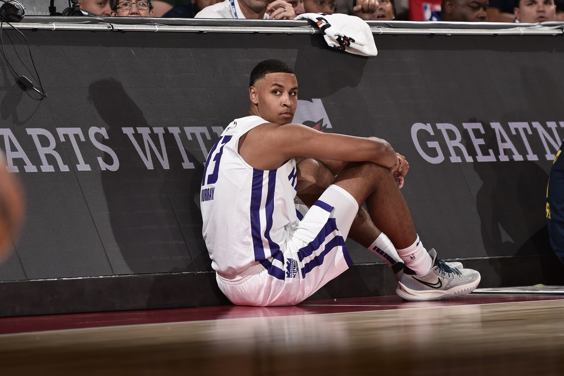 LAS VEGAS, NV - JULY 10: Keegan Murray #13 of the Sacramento Kings looks on against the Indiana Pacers during the 2022 Las Vegas Summer League on July 10, 2022 at the Cox Pavilion in Las Vegas, Nevada NOTE TO USER: User expressly acknowledges and agrees that, by downloading and/or using this Photograph, user is consenting to the terms and conditions of the Getty Images License Agreement. Mandatory Copyright Notice: Copyright 2022 NBAE (Photo by David Dow/NBAE via Getty Images)
