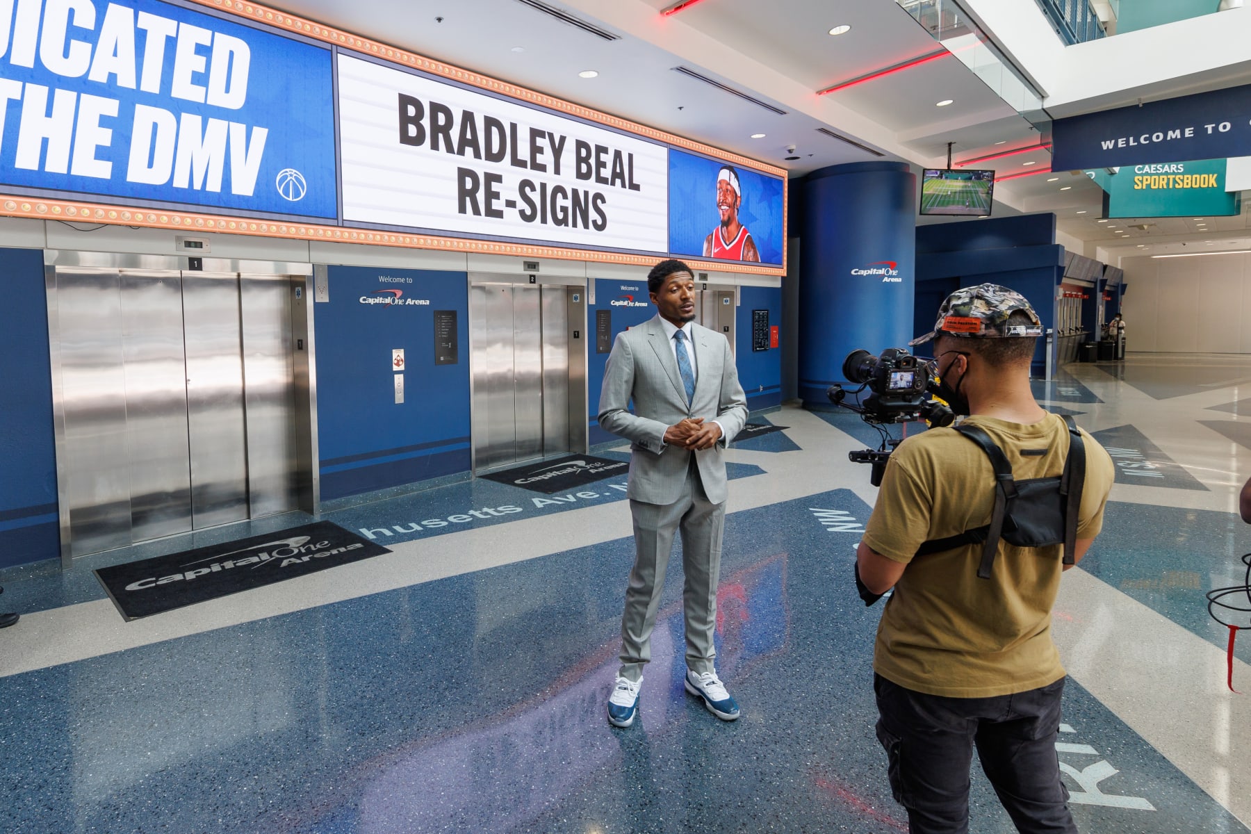 WASHINGTON, DC -  JULY 8: Bradley Beal #3 of the Washington Wizards talks to the media during press conference on July 8, 2022 at Capital One Arena in Washington, DC. NOTE TO USER: User expressly acknowledges and agrees that, by downloading and or using this Photograph, user is consenting to the terms and conditions of the Getty Images License Agreement. Mandatory Copyright Notice: Copyright 2022 NBAE (Photo by Avi Gerver/NBAE via Getty Images)