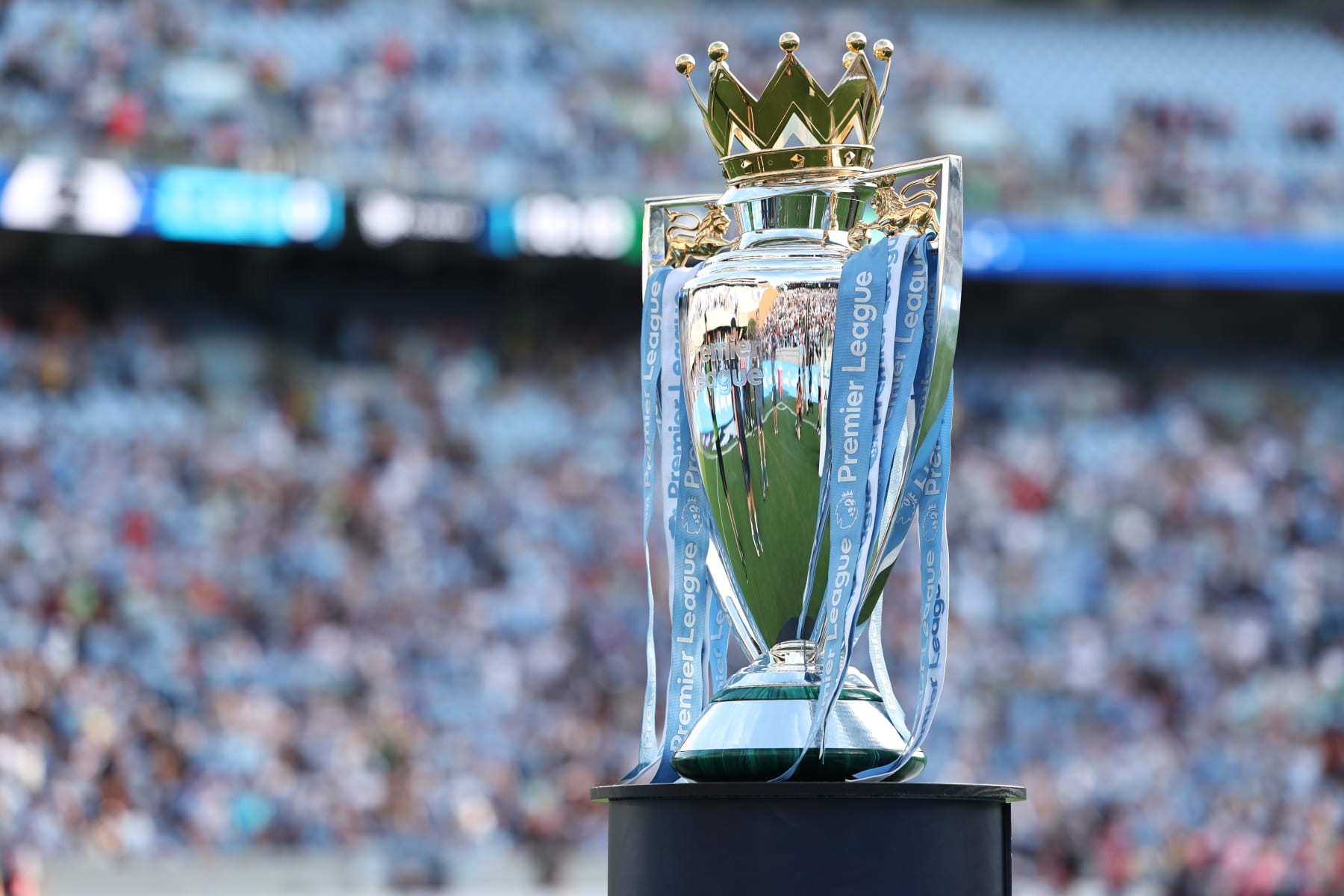 NORTH CAROLINA, USA - JULY 23: The Premier League trophy during a pre-season friendly match between Manchester City and Celtic at Kenan Stadium, on July 23, 2024, in North Carolina, USA.  (Photo by Ross MacDonald/SNS Group via Getty Images)